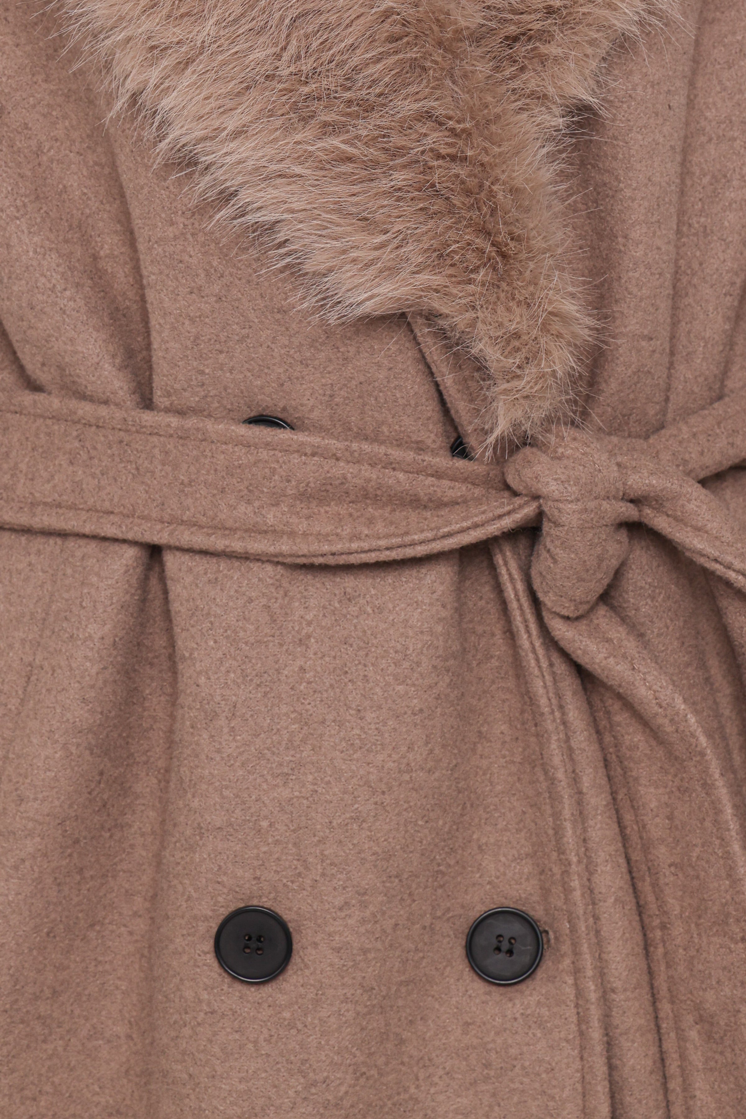 OUTERWEAR Nina Fur Collar Tie Waist Coat - Toffee Brown
