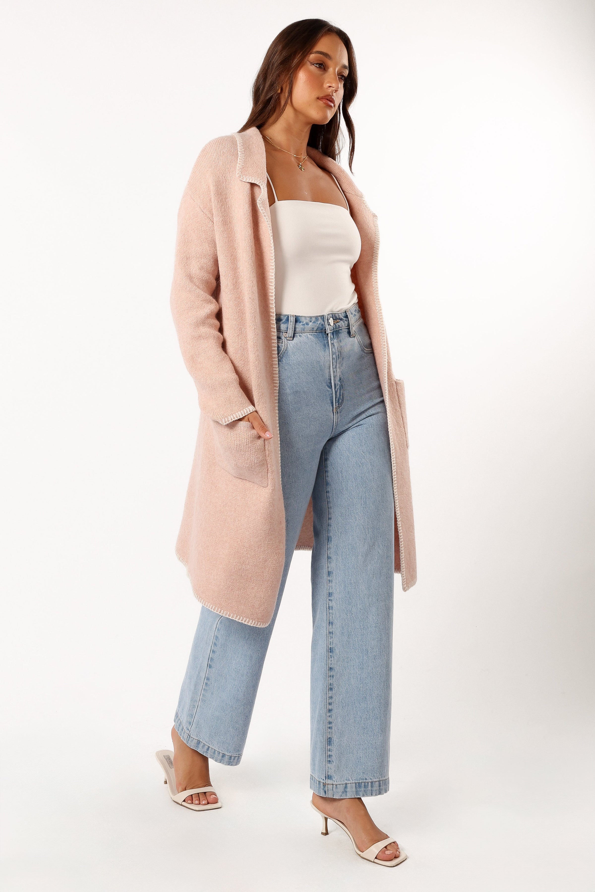 OUTERWEAR @Oaklynn Contrast Stitch Coatigan - Pink