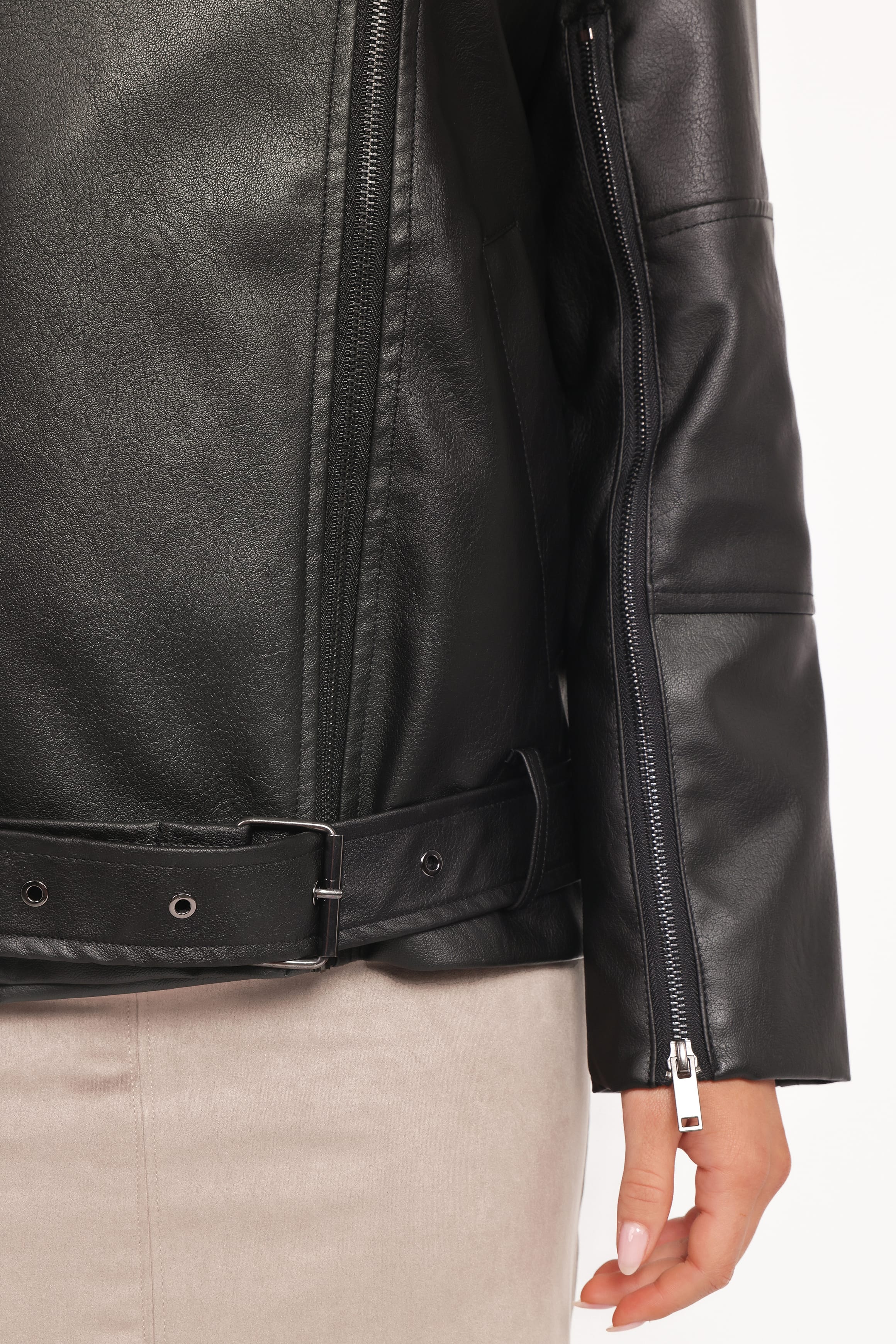 OUTERWEAR Parsons Oversized Faux Leather Moto Jacket - Black