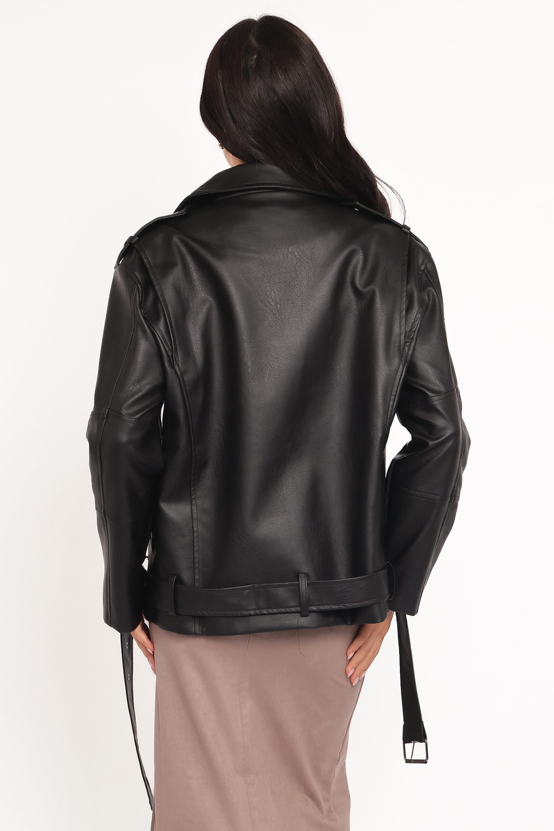 OUTERWEAR Parsons Oversized Faux Leather Moto Jacket - Black