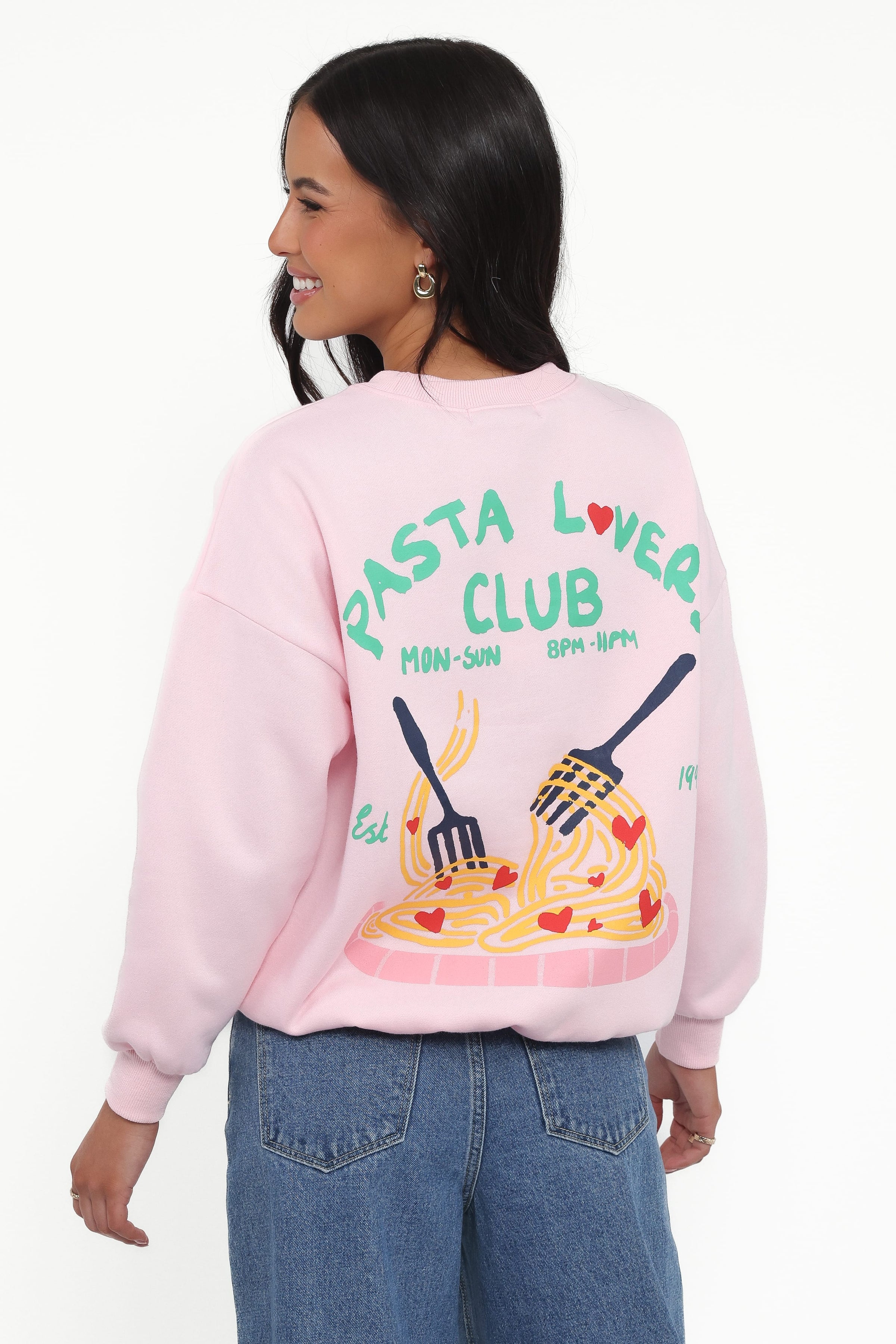 OUTERWEAR Pasta Lovers Club Graphic Sweater - Pink