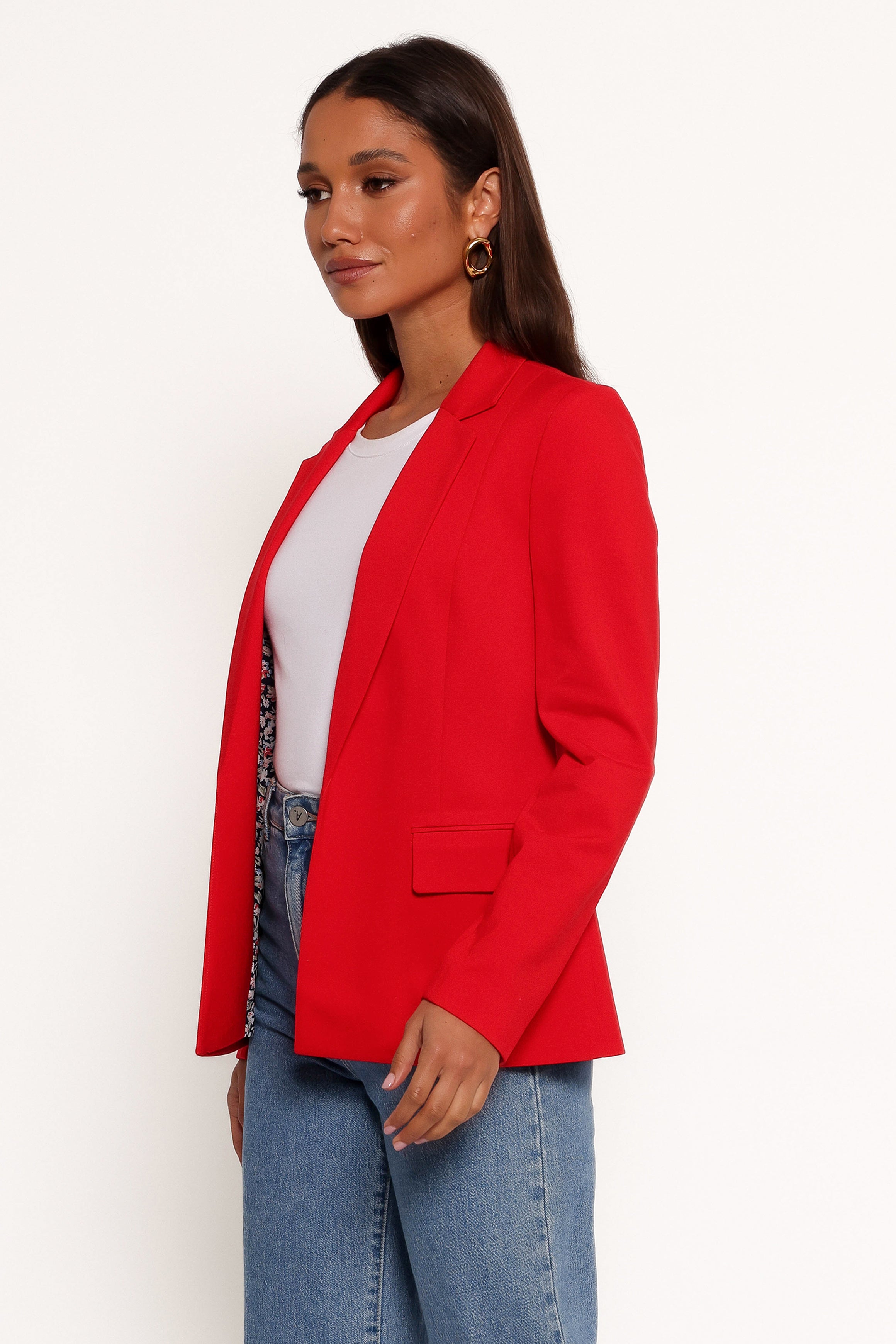 OUTERWEAR Ronny Open Front Knit Blazer - Scarlet Red