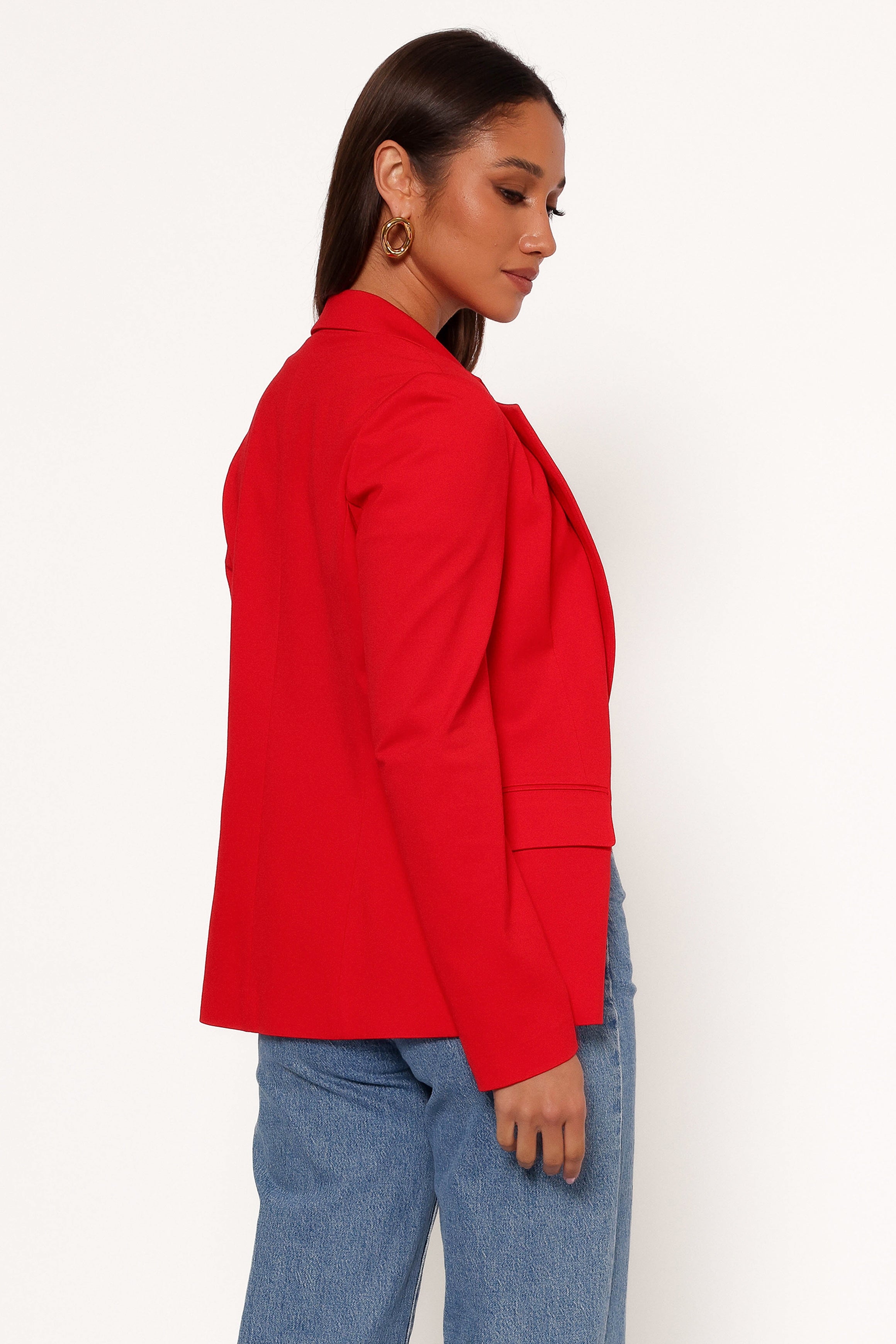 OUTERWEAR Ronny Open Front Knit Blazer - Scarlet Red