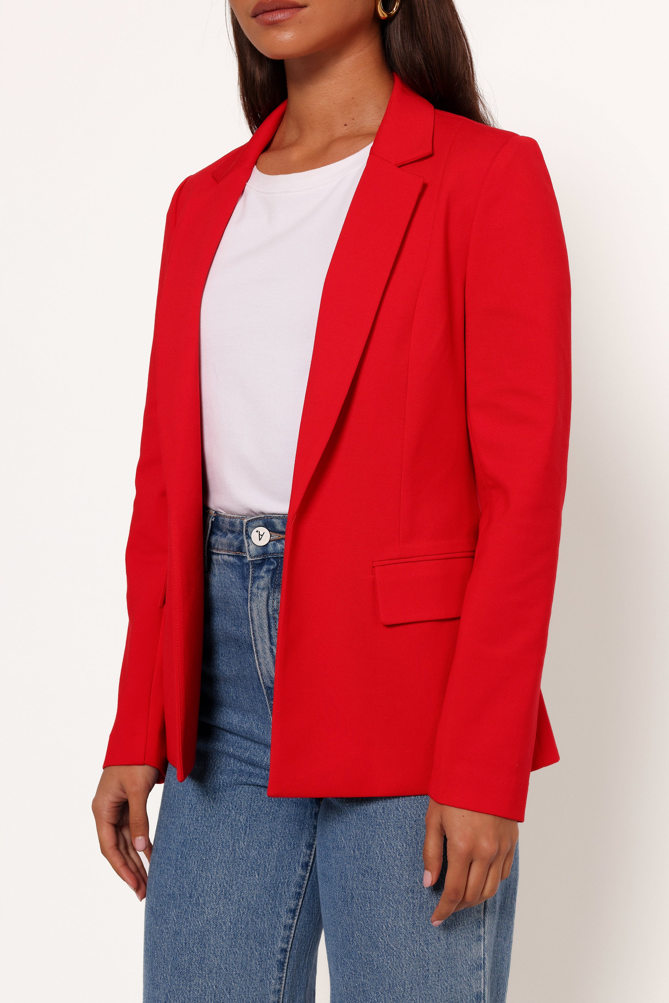 OUTERWEAR Ronny Open Front Knit Blazer - Scarlet Red