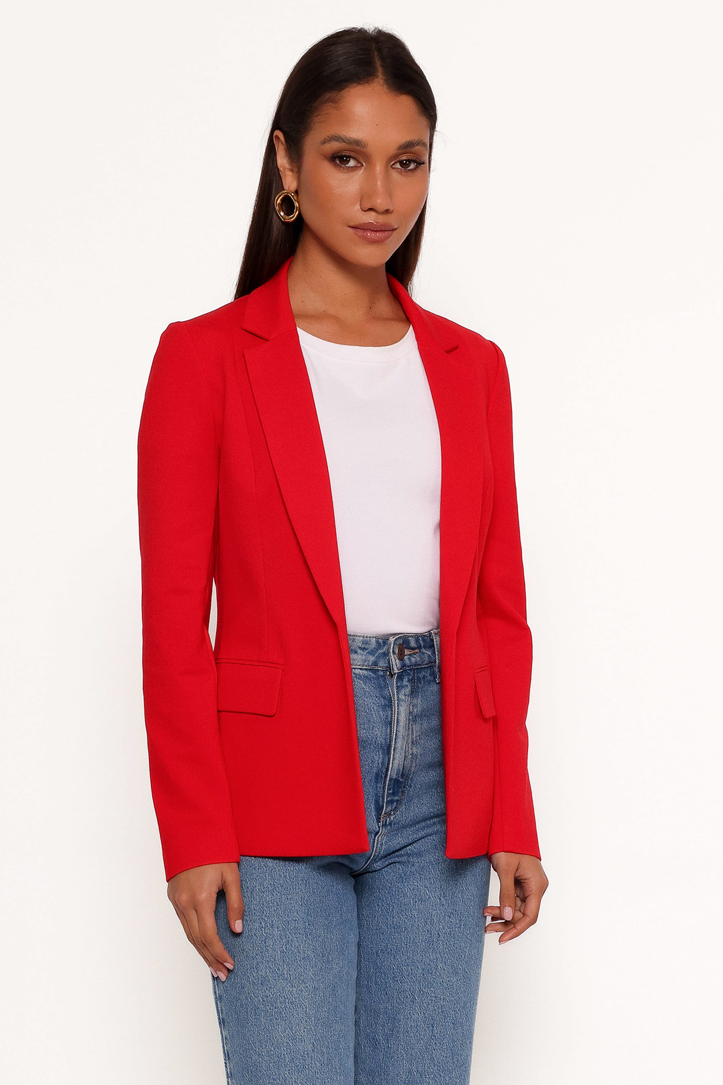 OUTERWEAR Ronny Open Front Knit Blazer - Scarlet Red
