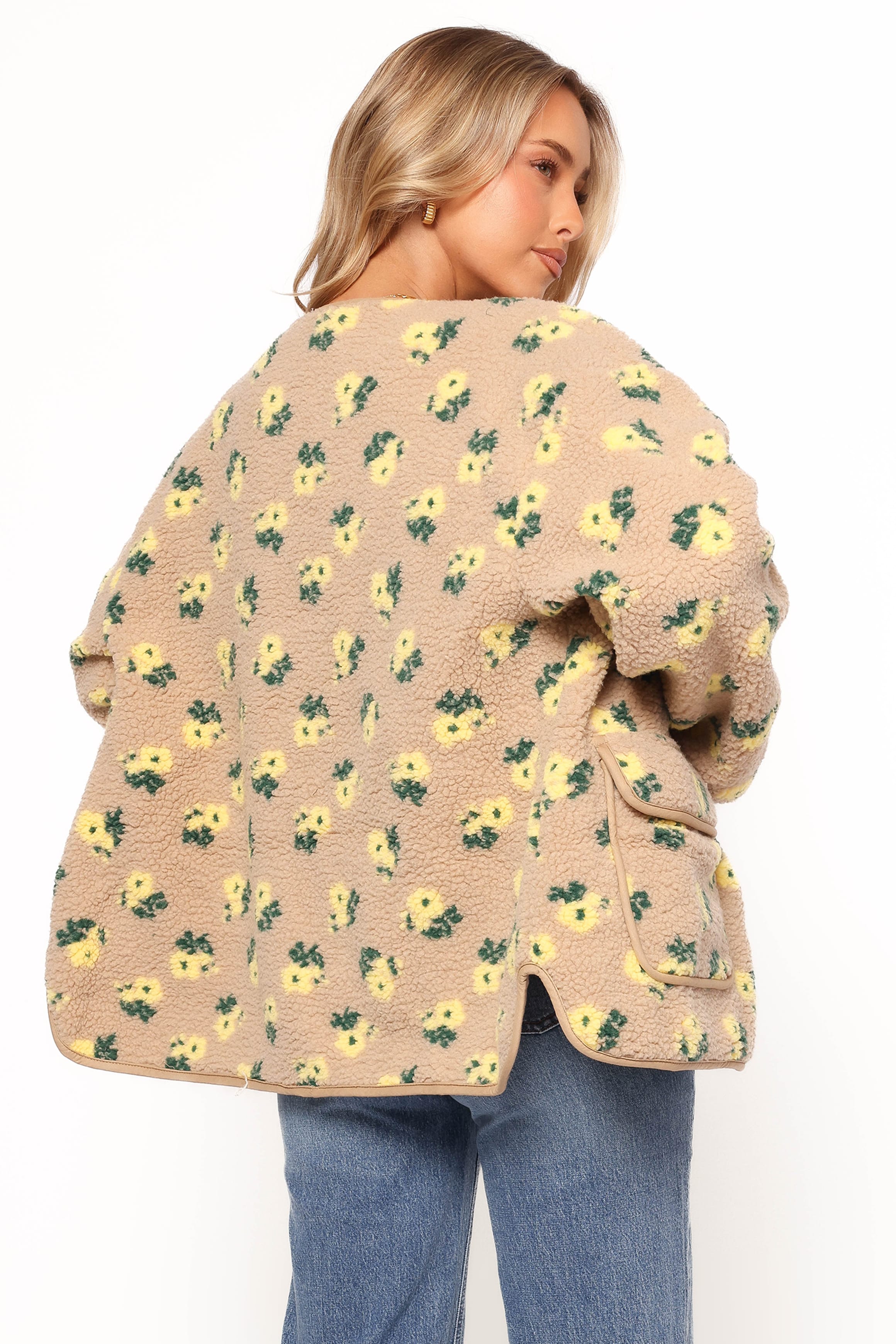 OUTERWEAR Roux Flower Print Shearling Jacket - Taupe
