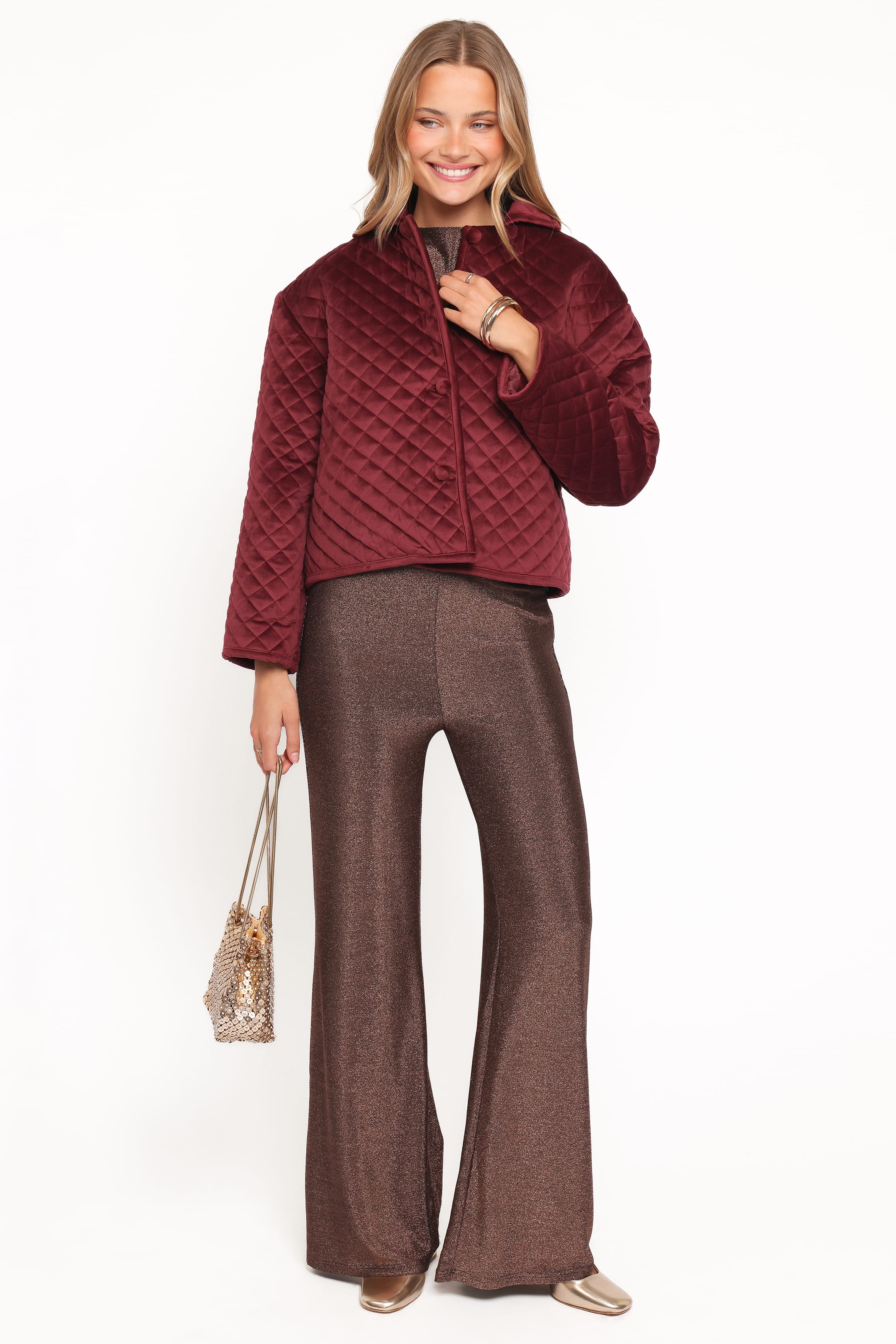 OUTERWEAR Roxanna Quilted Velvet Jacket - Wine