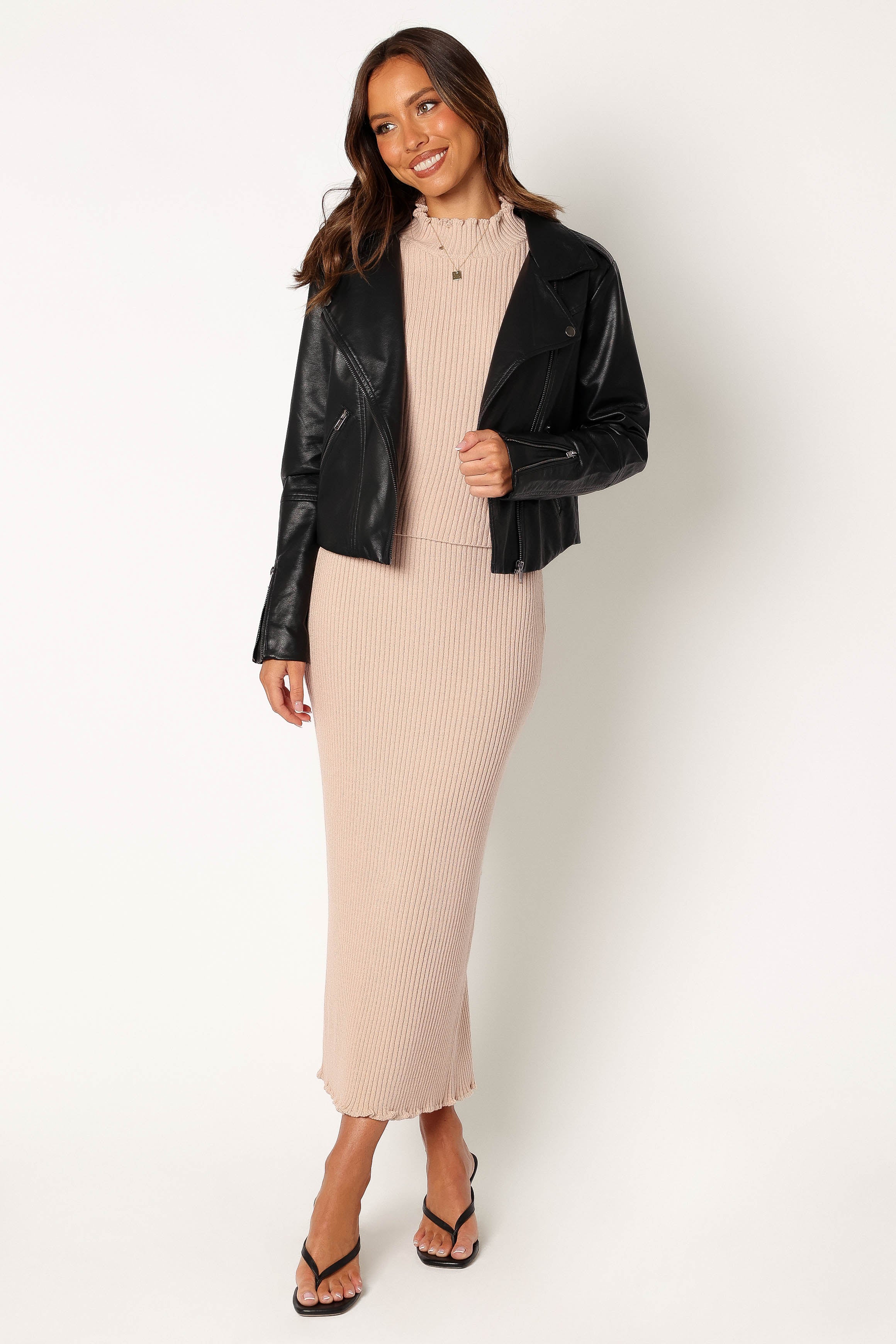 OUTERWEAR @Salem Faux Leather Moto Jacket - Black