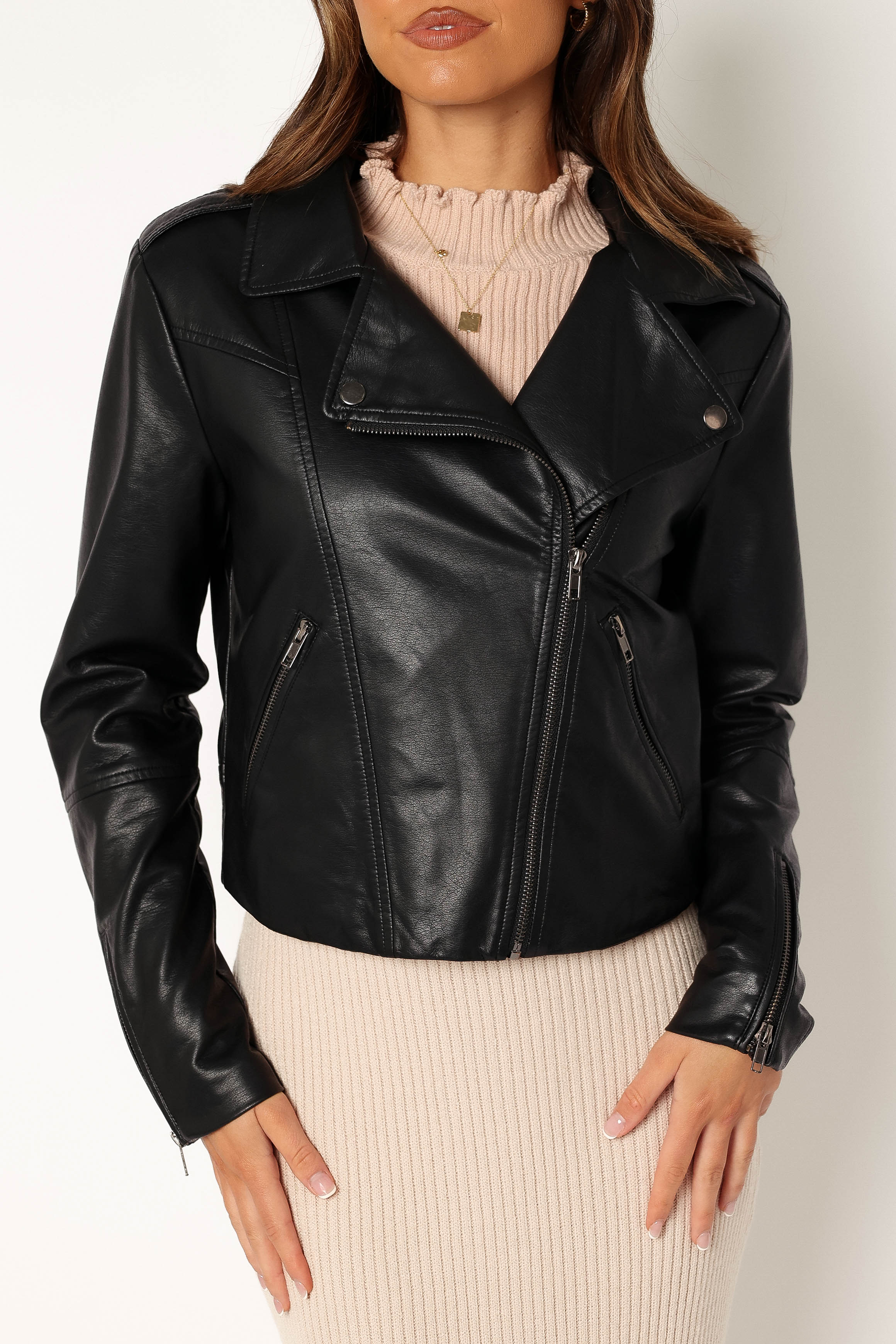 OUTERWEAR @Salem Faux Leather Moto Jacket - Black