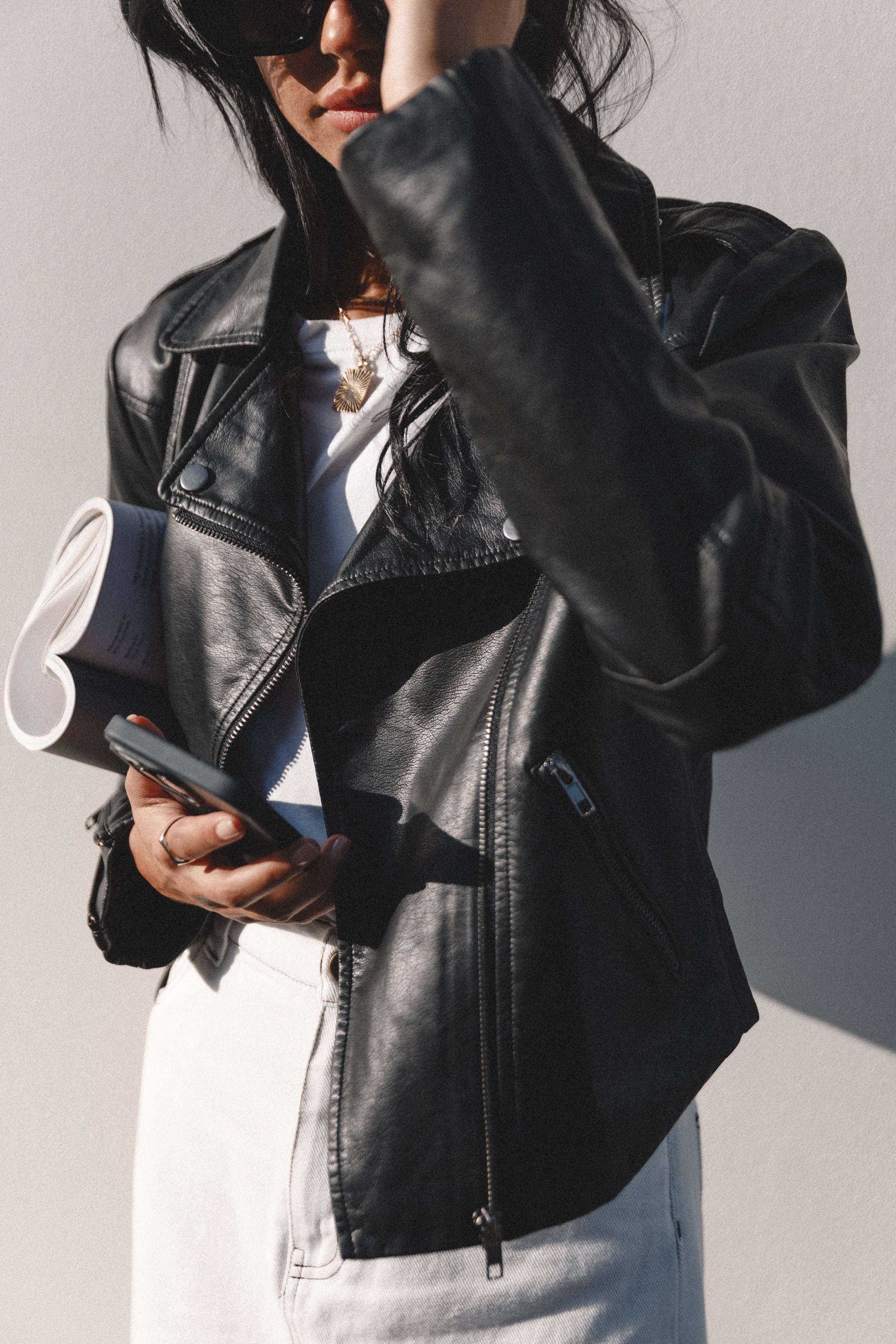 OUTERWEAR @Salem Faux Leather Moto Jacket - Black