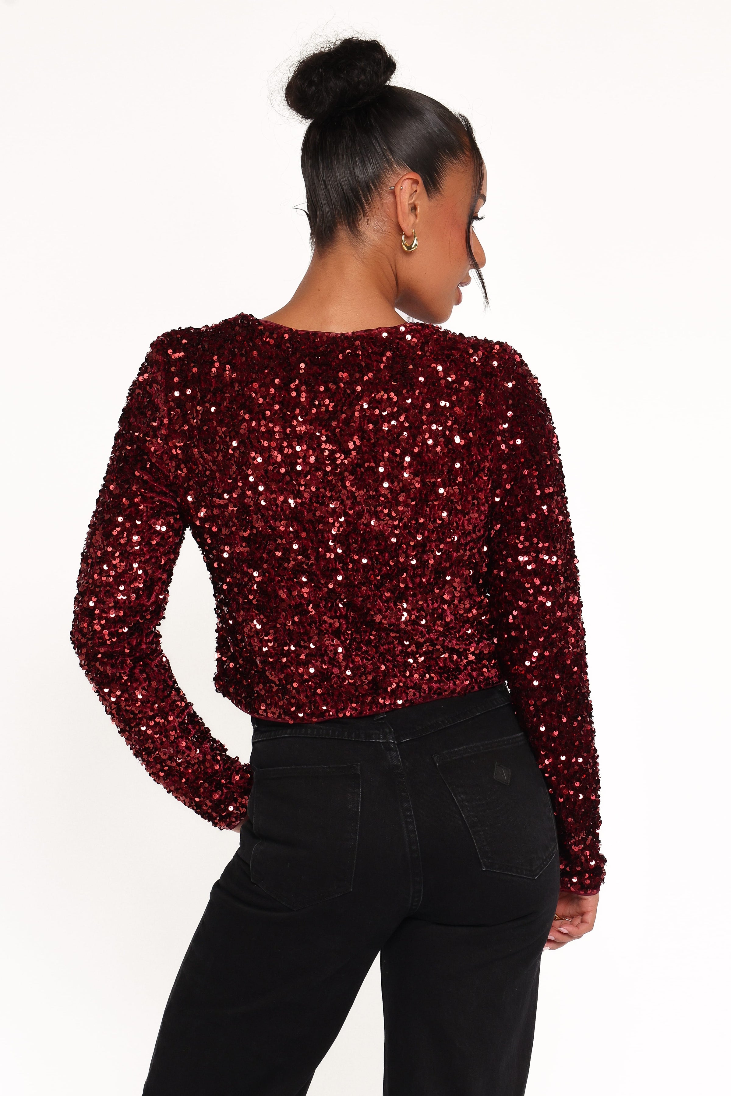 OUTERWEAR Scarlette Cropped Jacket - Burgundy Sequin