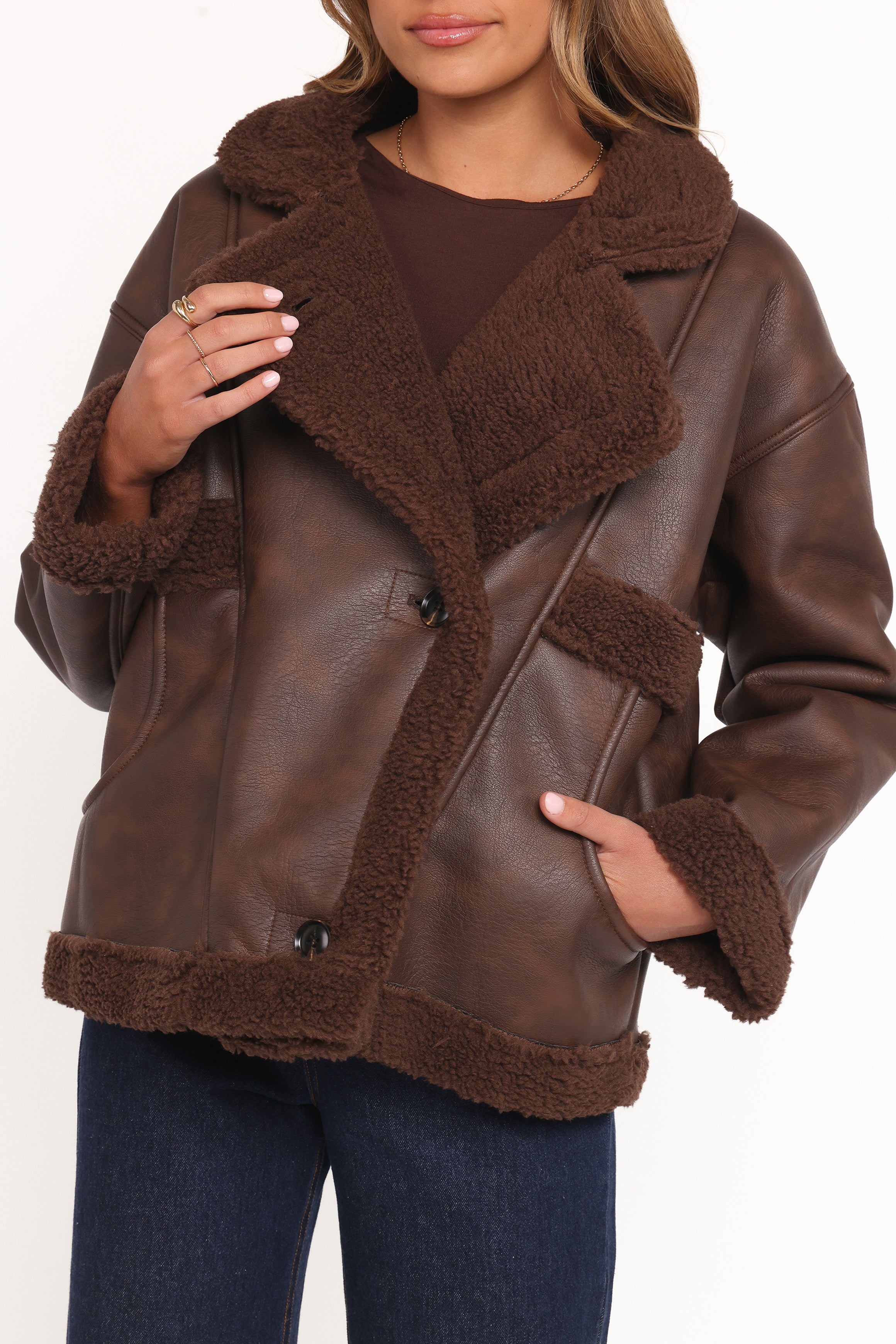 OUTERWEAR Sherpa Car Coat - Chocolate