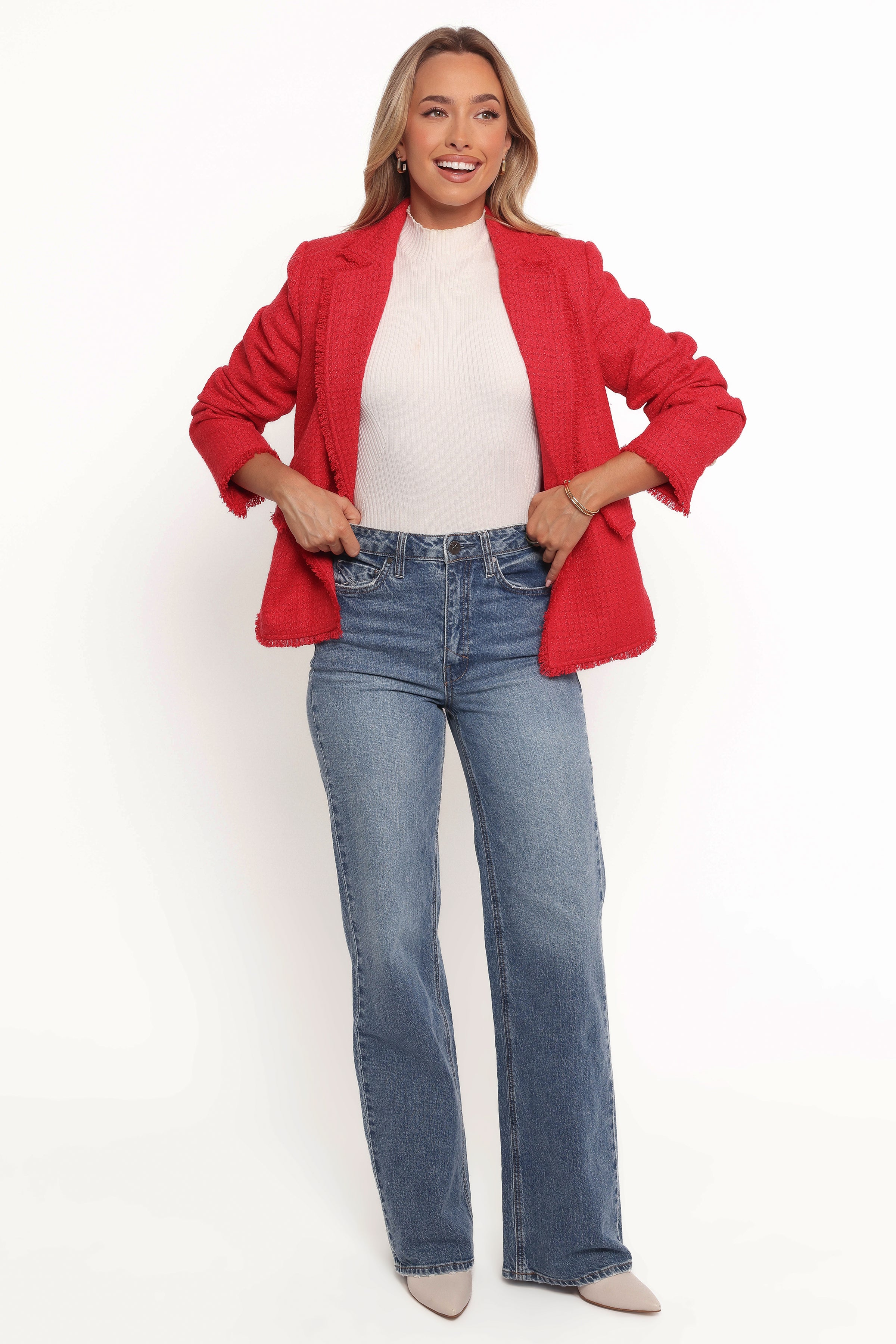 OUTERWEAR Simona Single Button Twill Blazer - Red