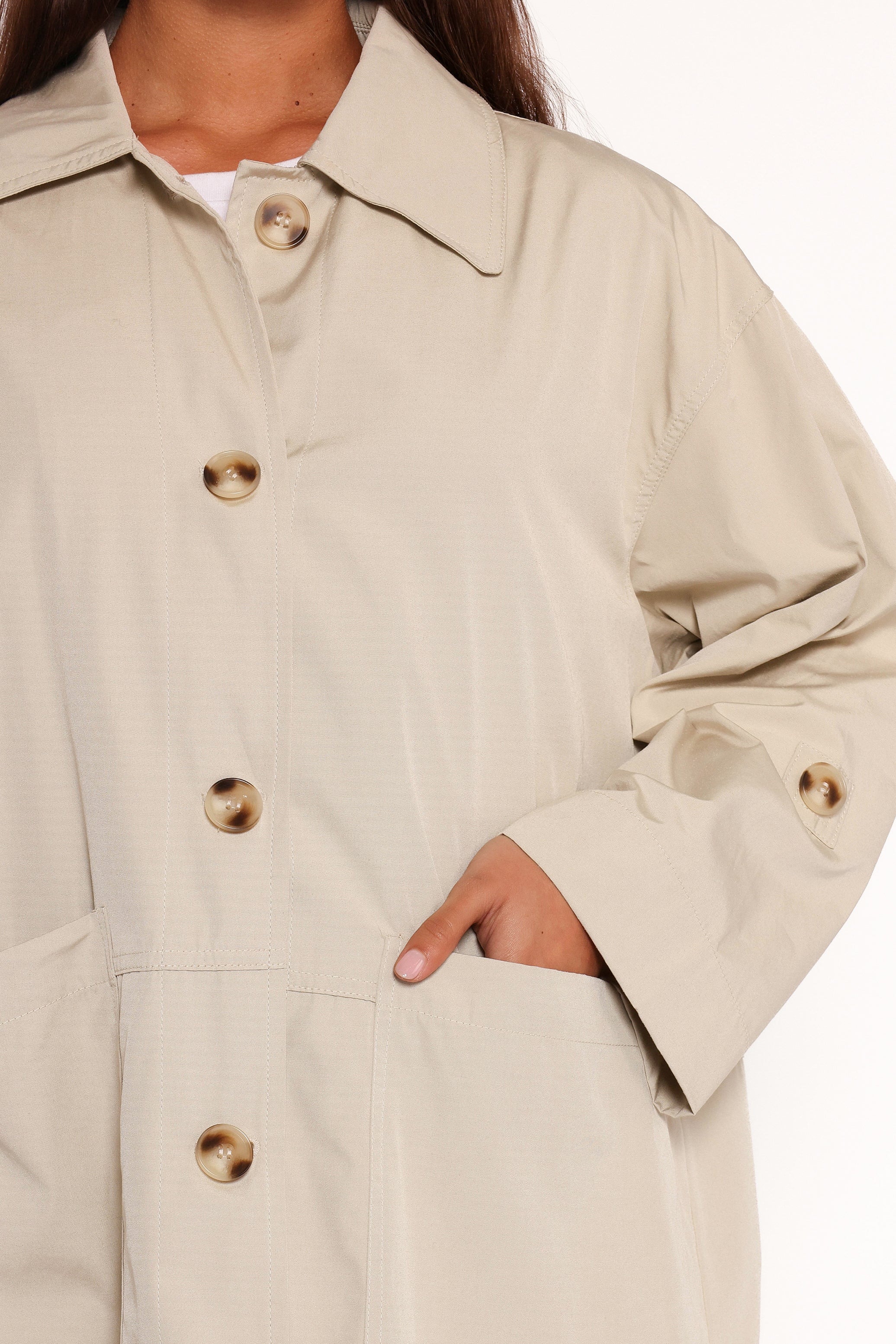 OUTERWEAR Stella Button Front Collar Jacket - Taupe