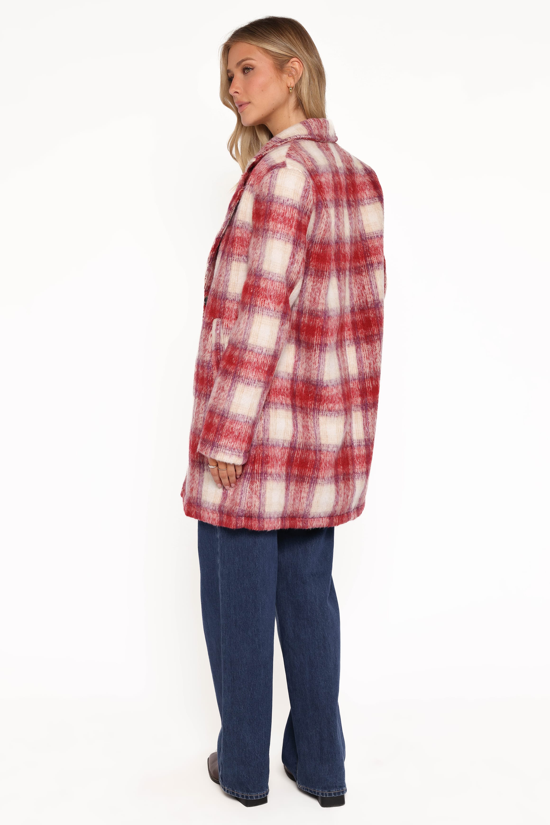 OUTERWEAR Travistine Long Plaid Coat - Pink