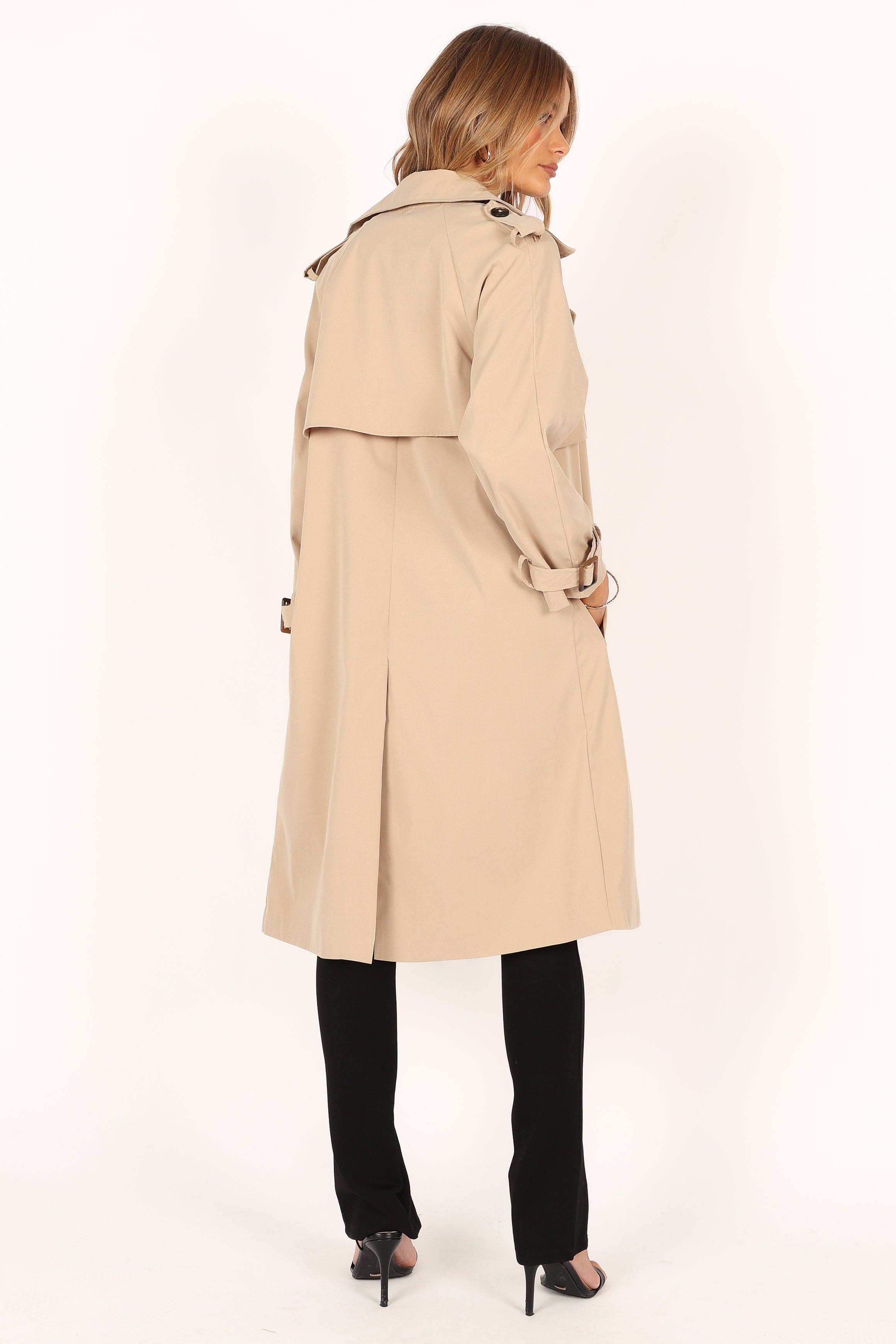 OUTERWEAR Trina Button Front Trench Coat - Beige