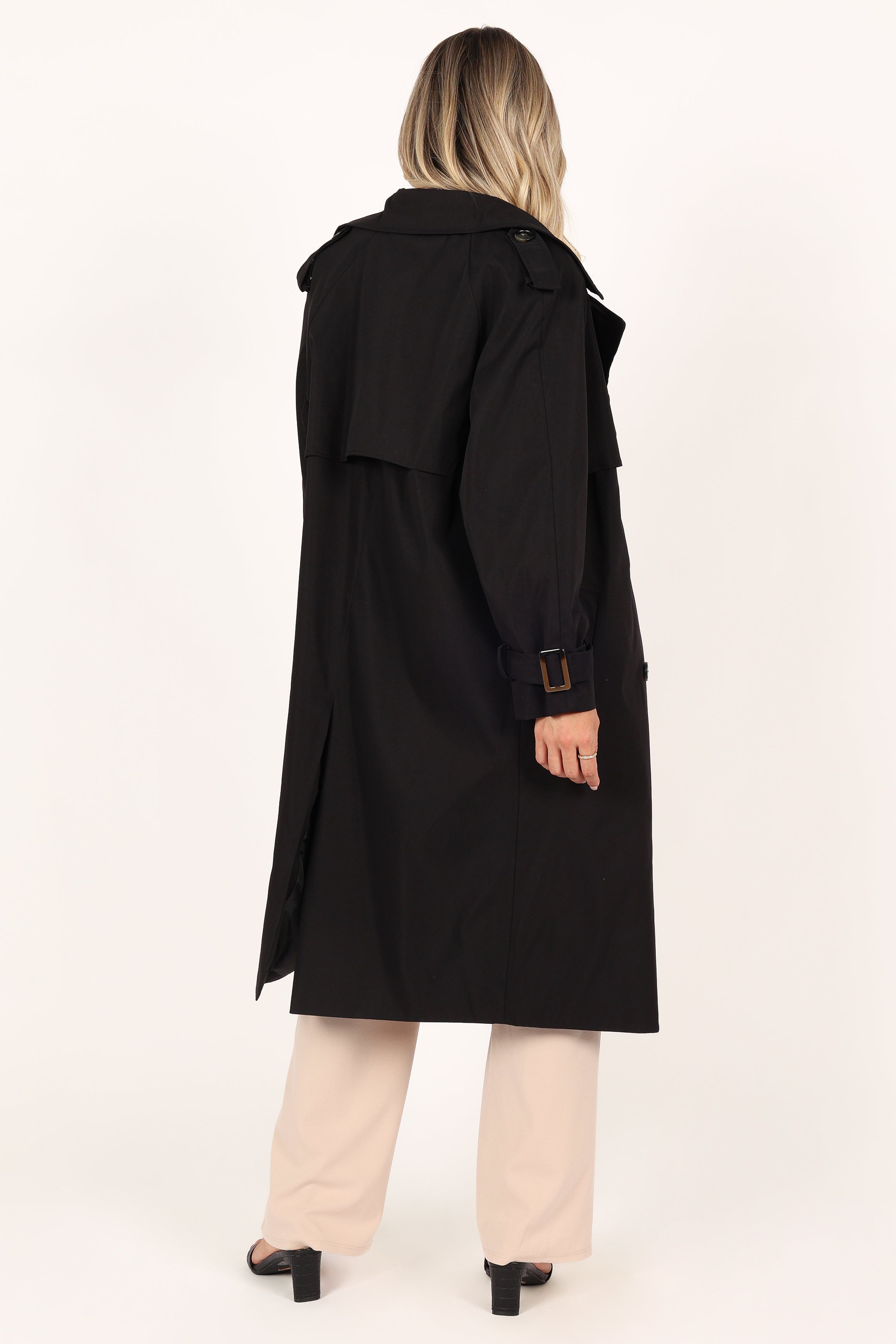 OUTERWEAR Trina Button Front Trench Coat - Black