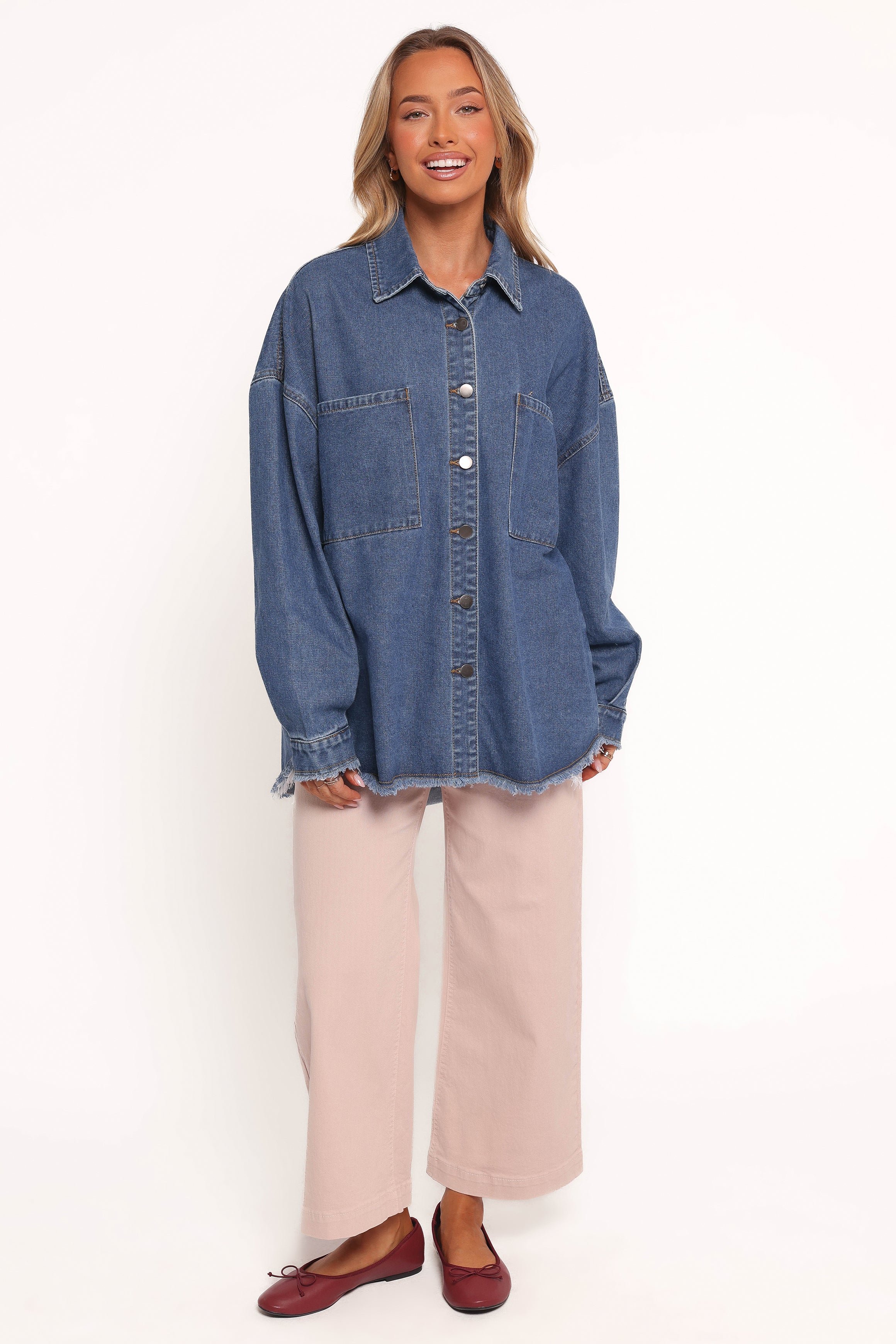 OUTERWEAR Twiggy Frayed Edge Denim Shacket - Denim