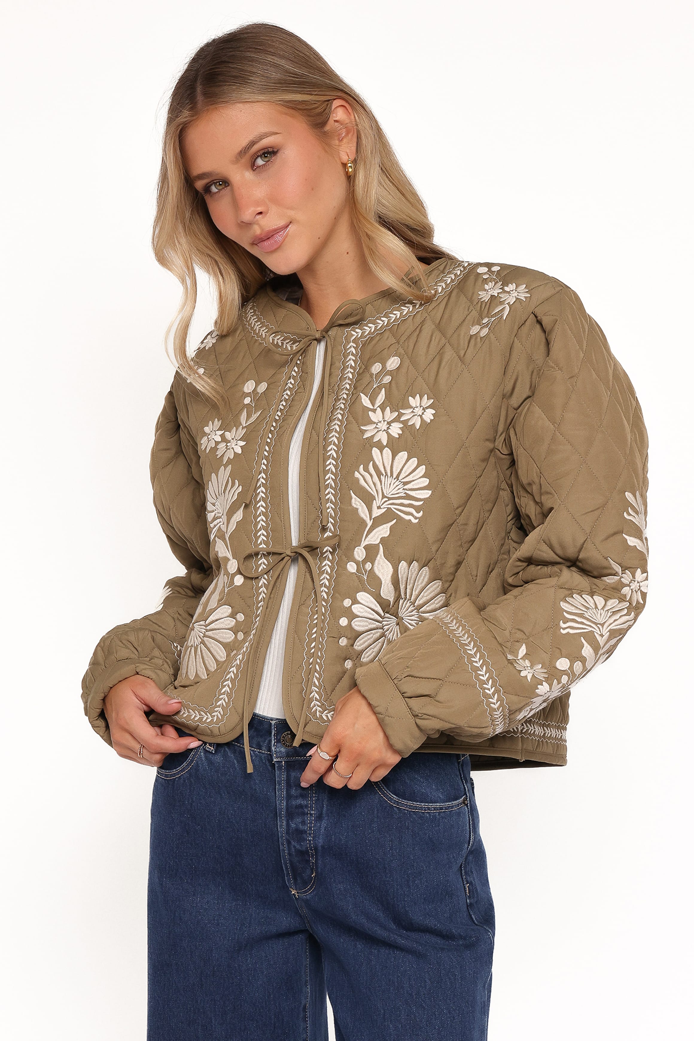 OUTERWEAR Vako Quilted Embroidered Jacket - Olive