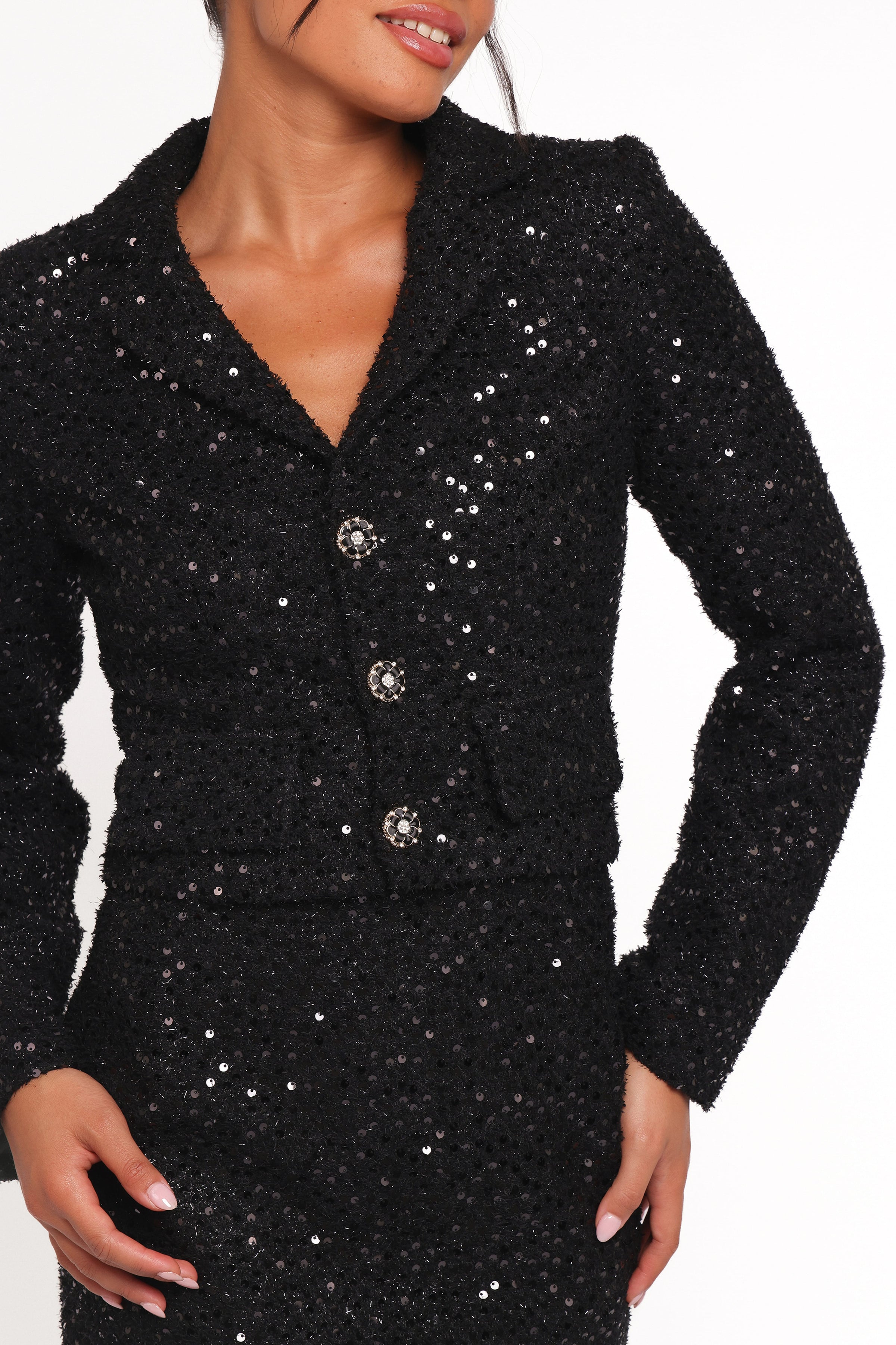 OUTERWEAR Valentina Cropped Blazer - Black Sequin