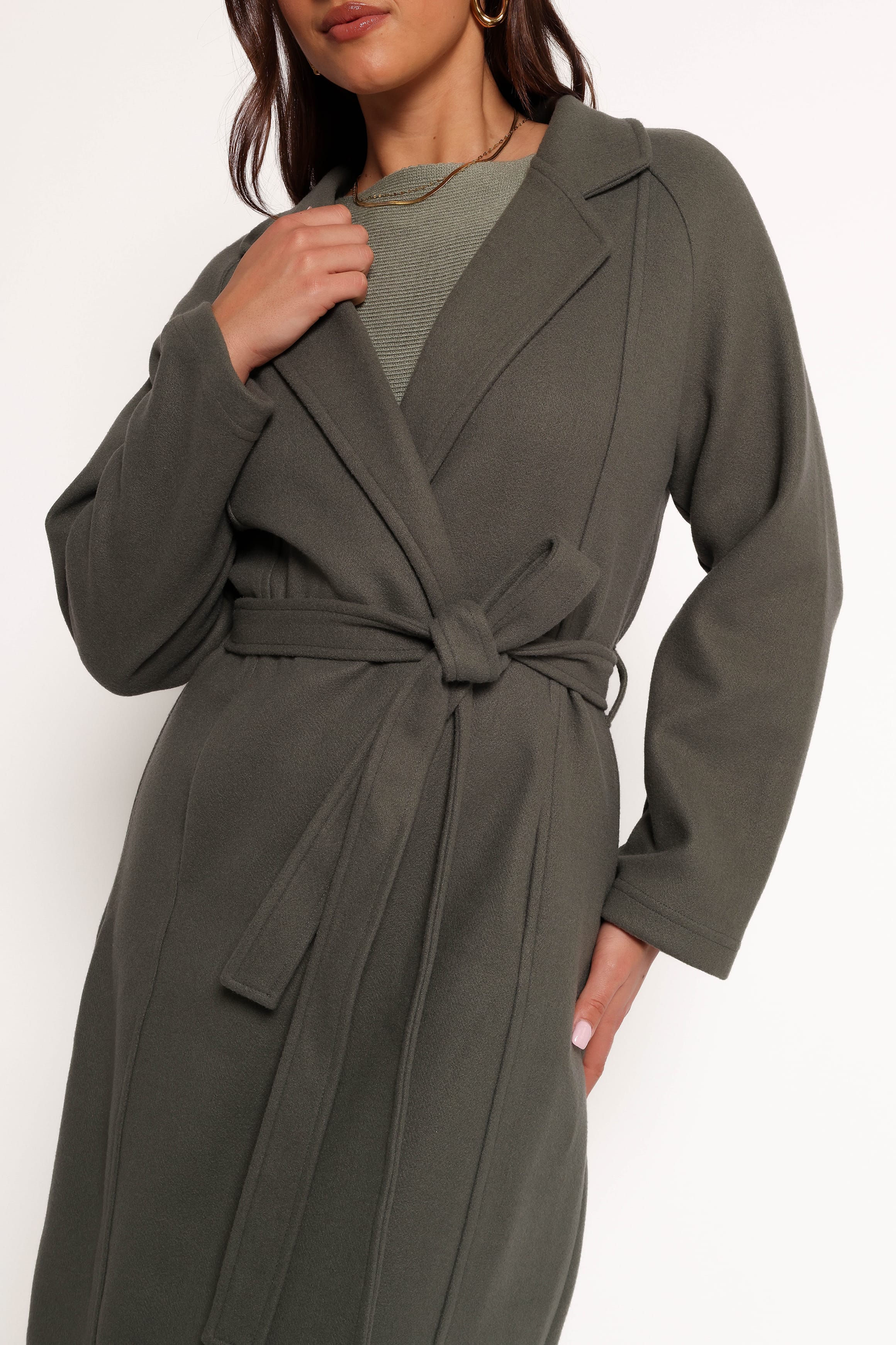 OUTERWEAR Violeta Tie Front Coat - Olive