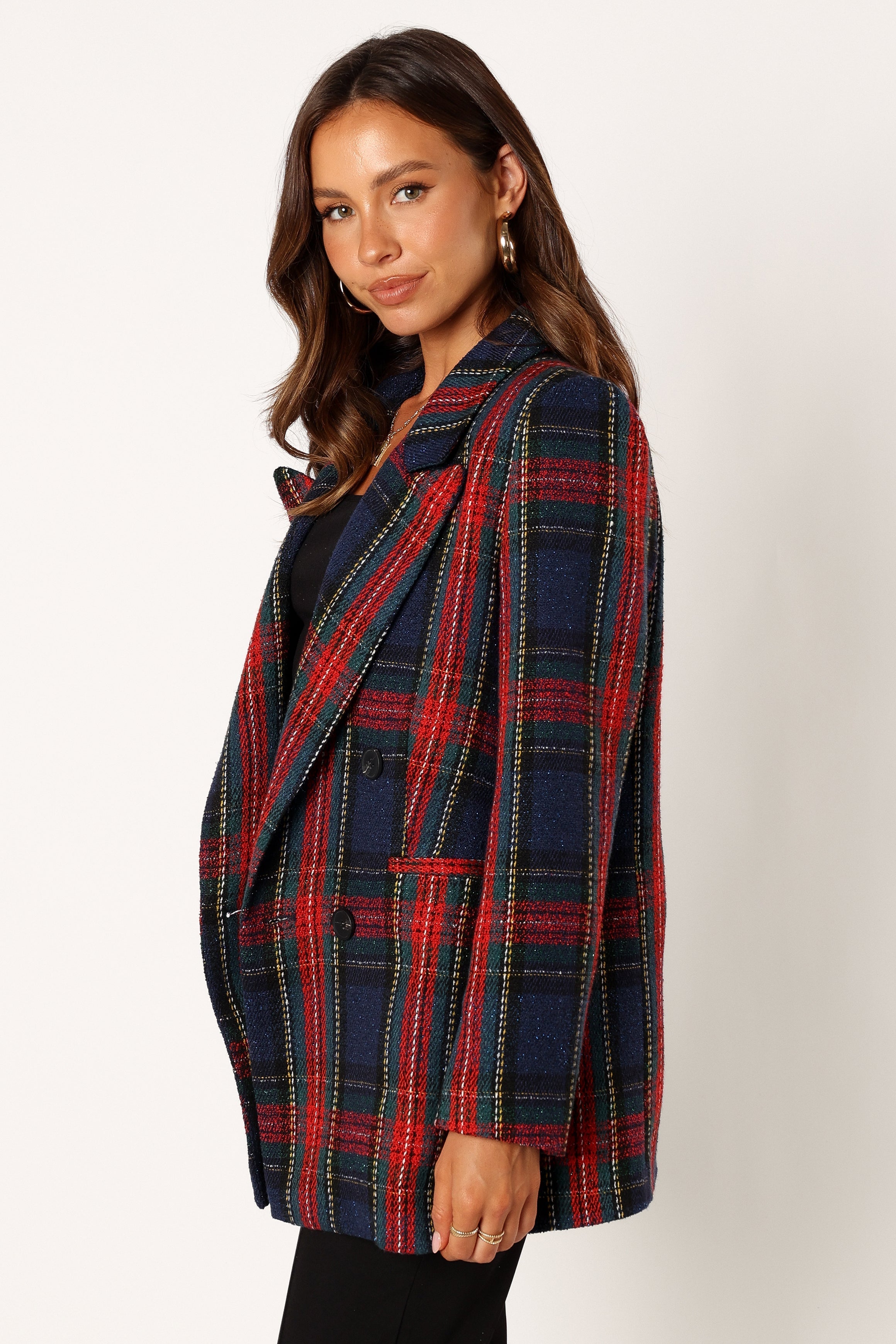 OUTERWEAR @Vivienne Plaid Blazer - Red/Navy Multi