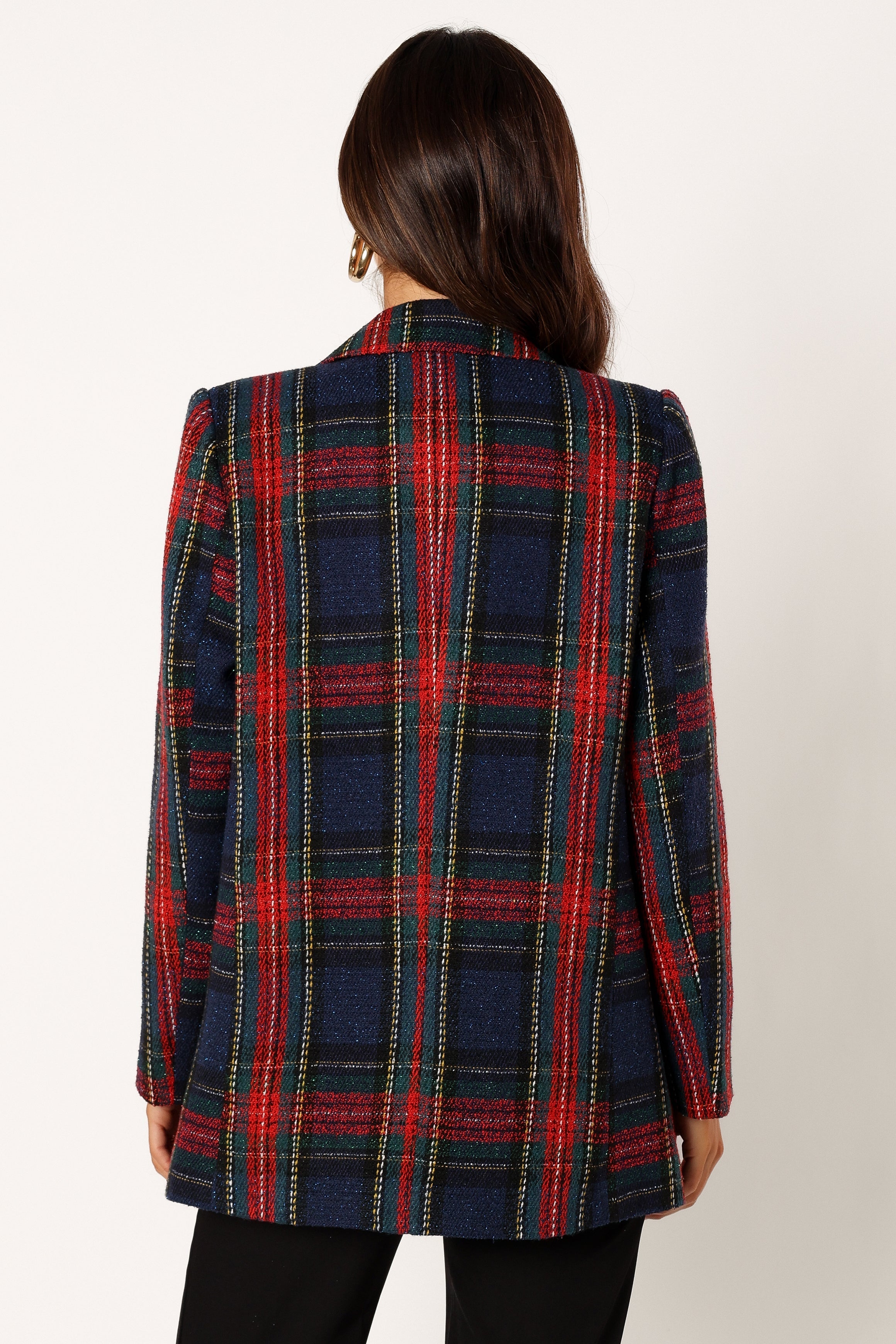 OUTERWEAR @Vivienne Plaid Blazer - Red/Navy Multi