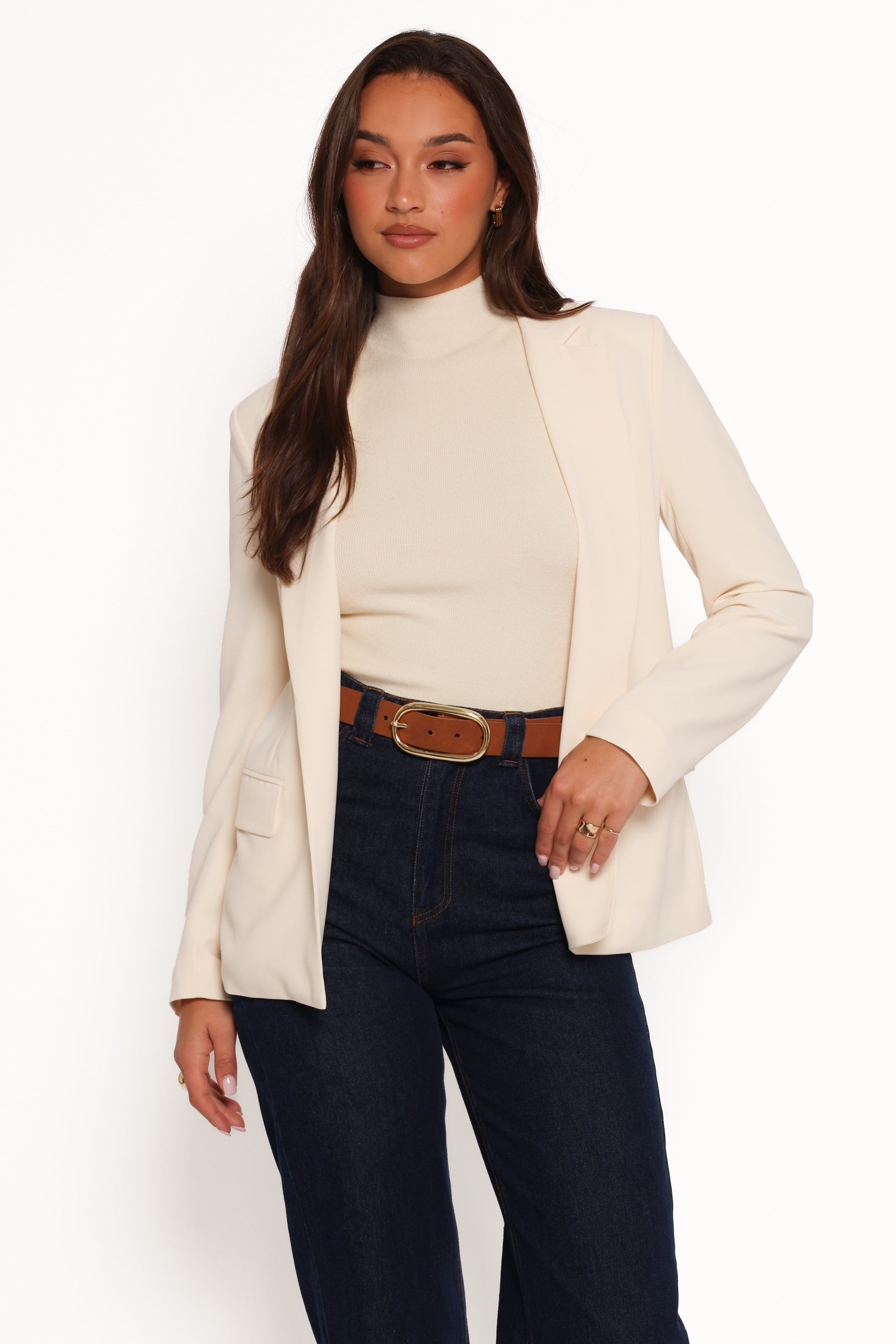 OUTERWEAR Volina Open Front Blazer - Cream