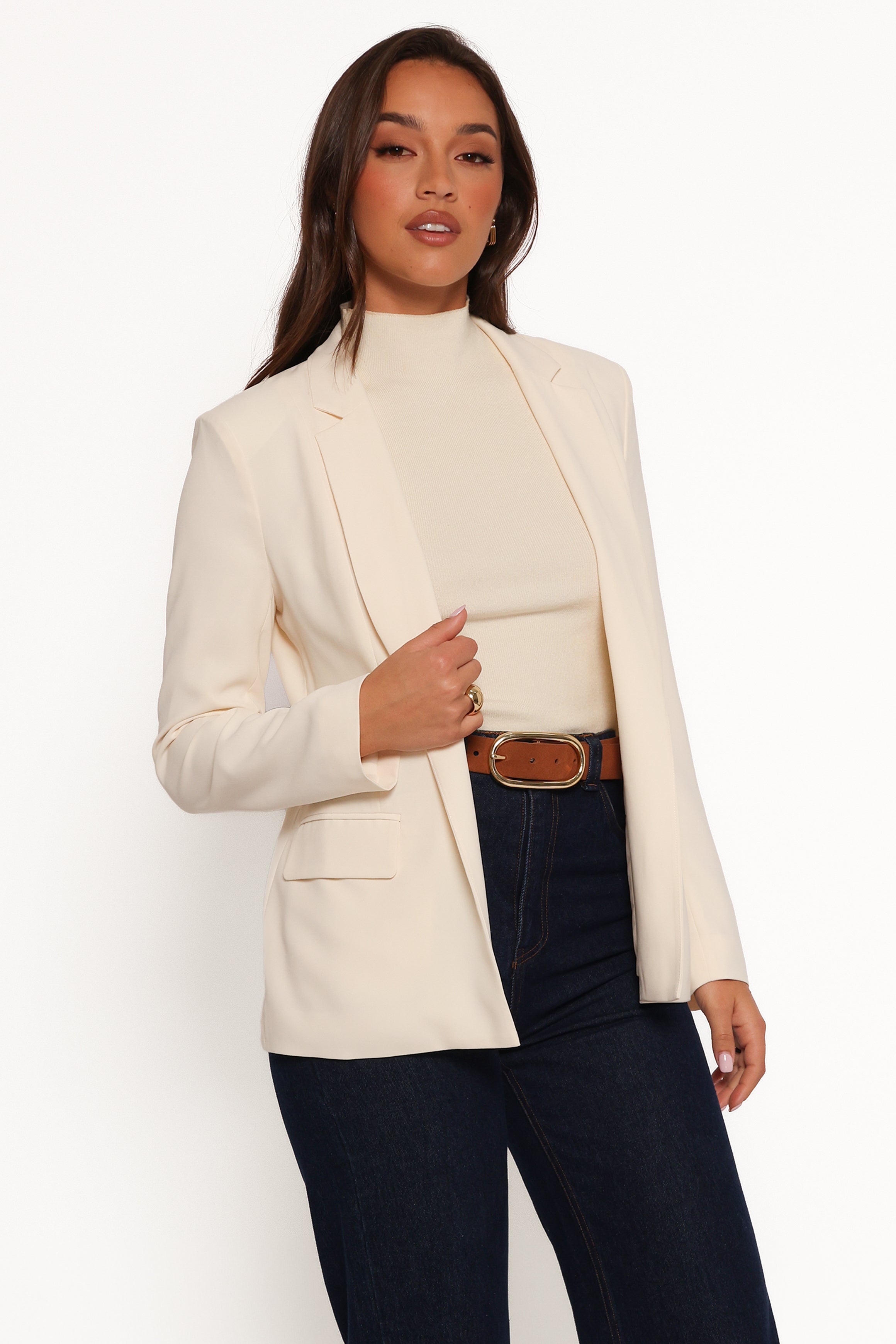 OUTERWEAR Volina Open Front Blazer - Cream