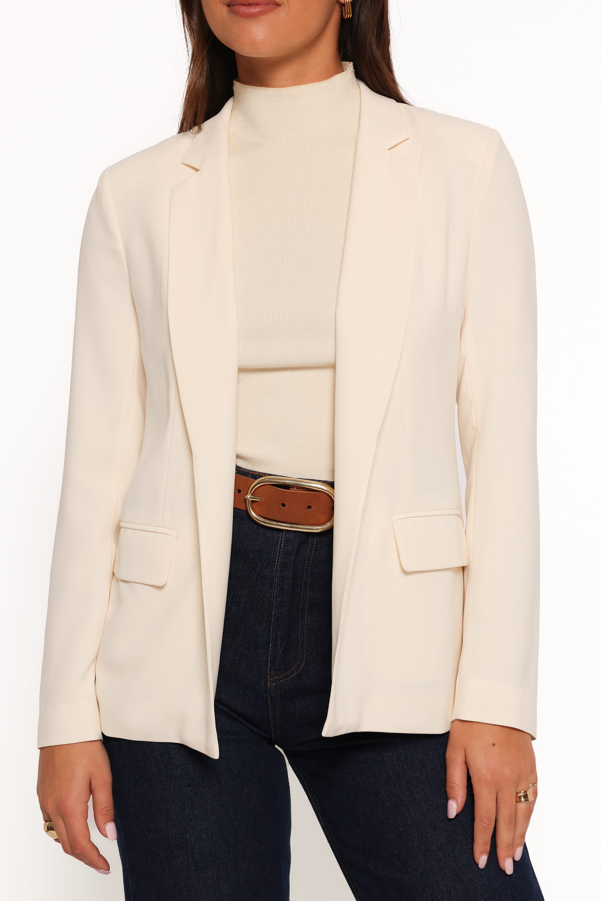 OUTERWEAR Volina Open Front Blazer - Cream