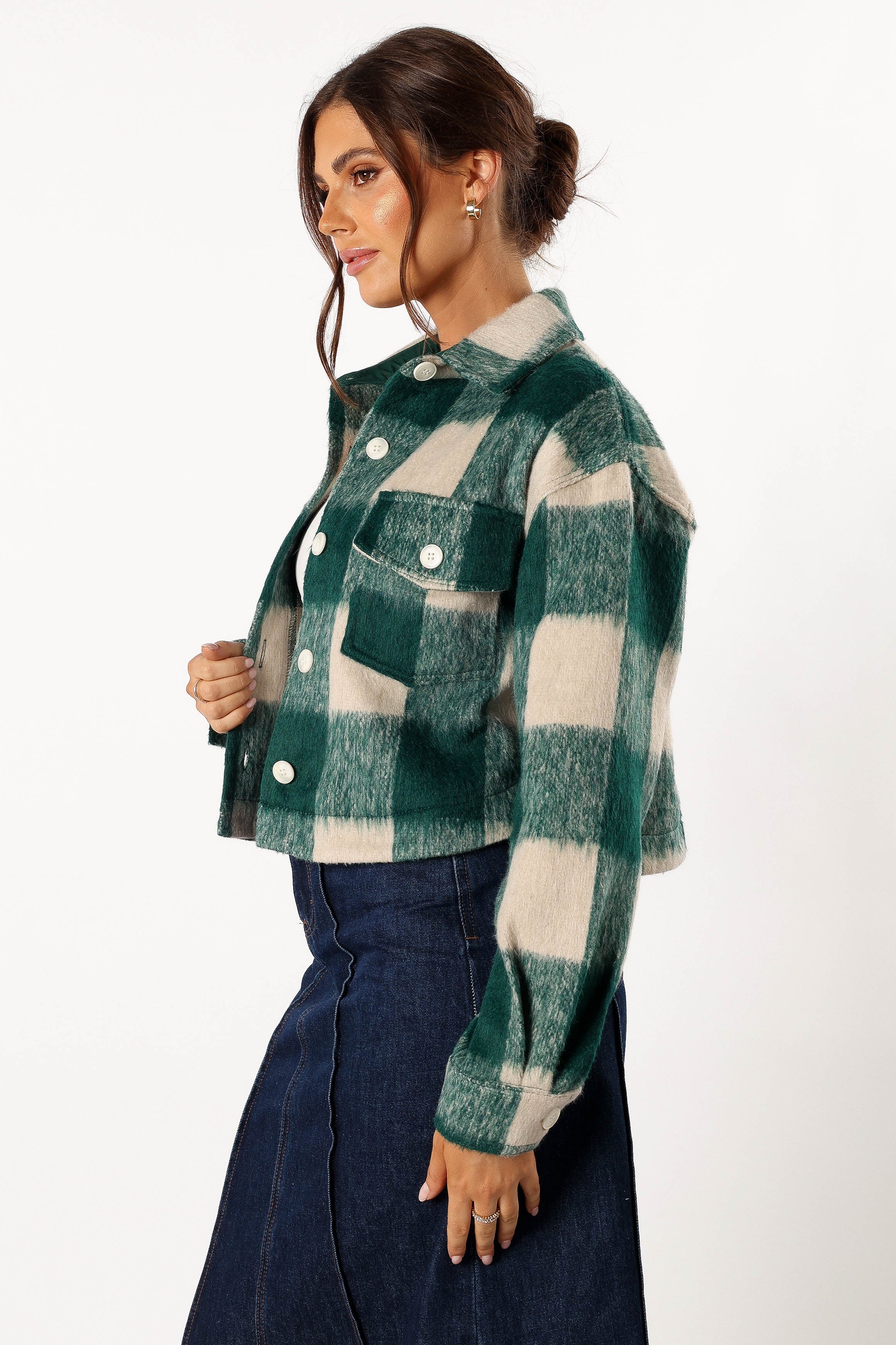 OUTERWEAR @Yara Plaid Sherpa Jacket - H Green