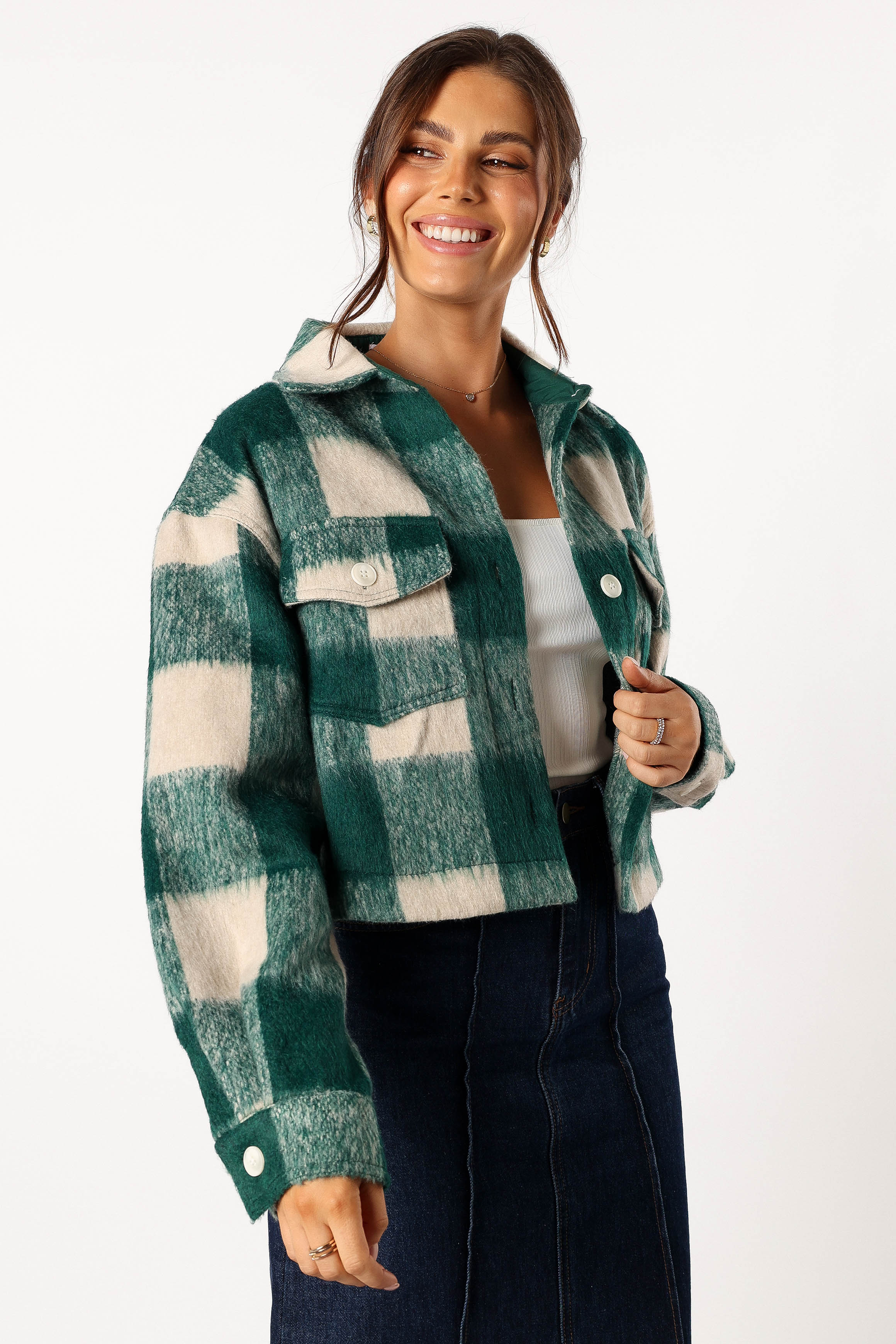 OUTERWEAR @Yara Plaid Sherpa Jacket - H Green