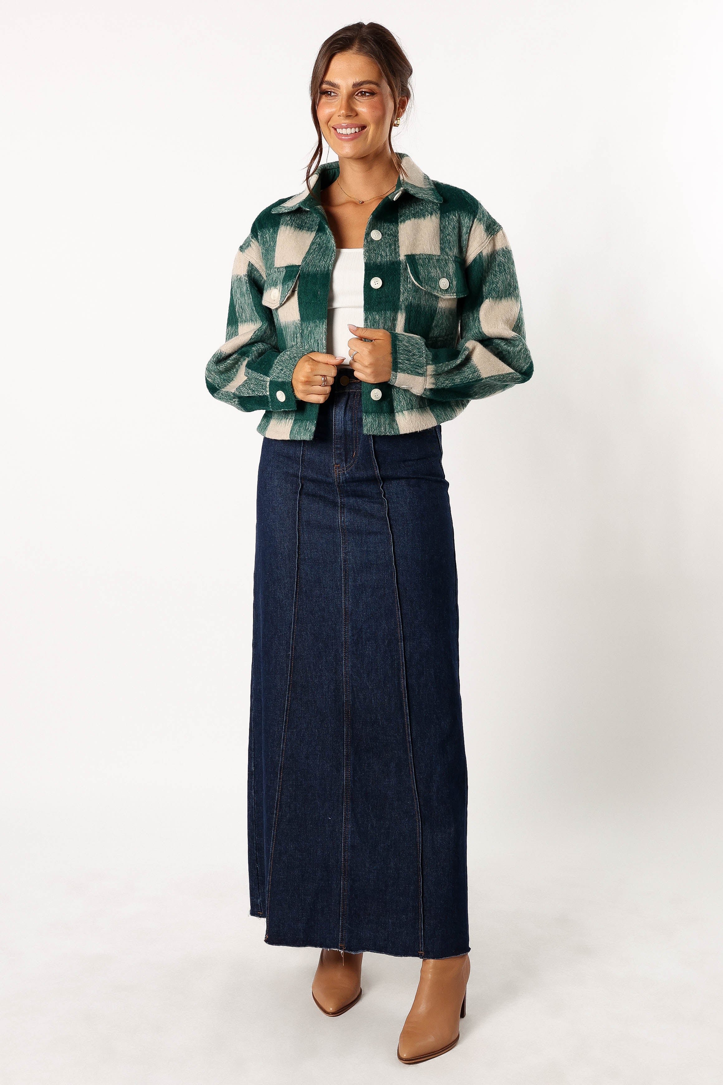 OUTERWEAR @Yara Plaid Sherpa Jacket - H Green