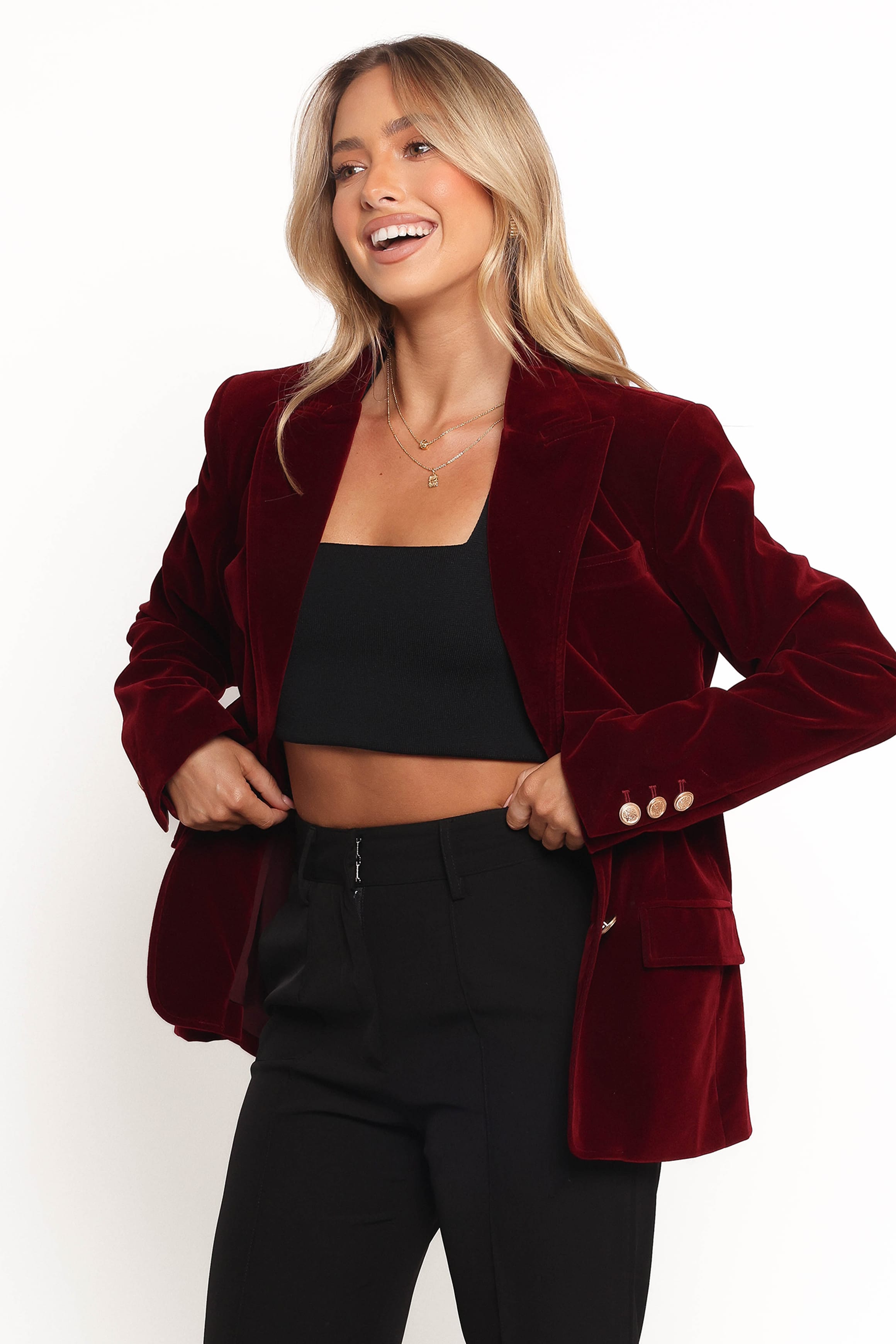 OUTERWEAR Zpya Single Button Velvet Blazer - Berry