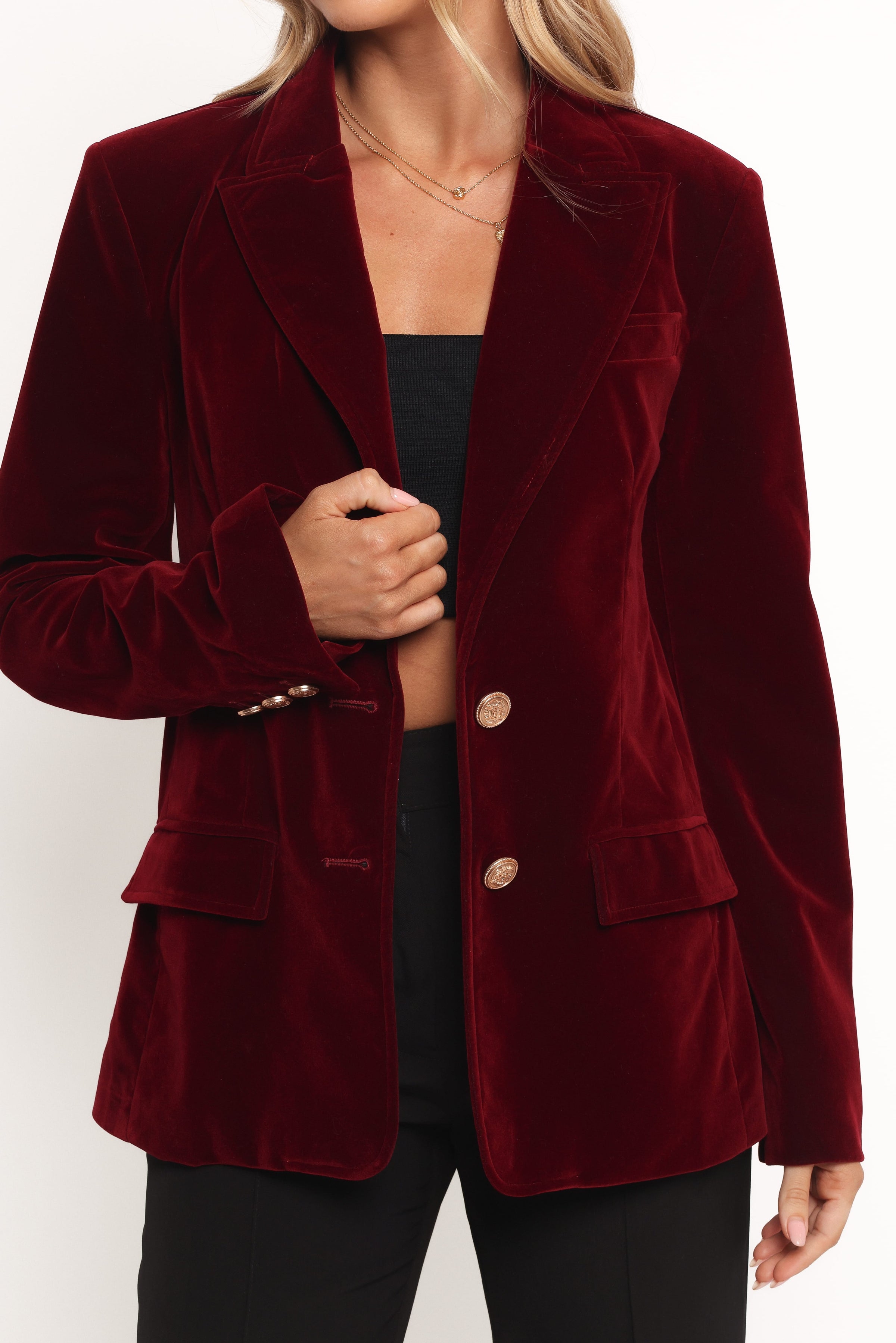 OUTERWEAR Zpya Single Button Velvet Blazer - Berry