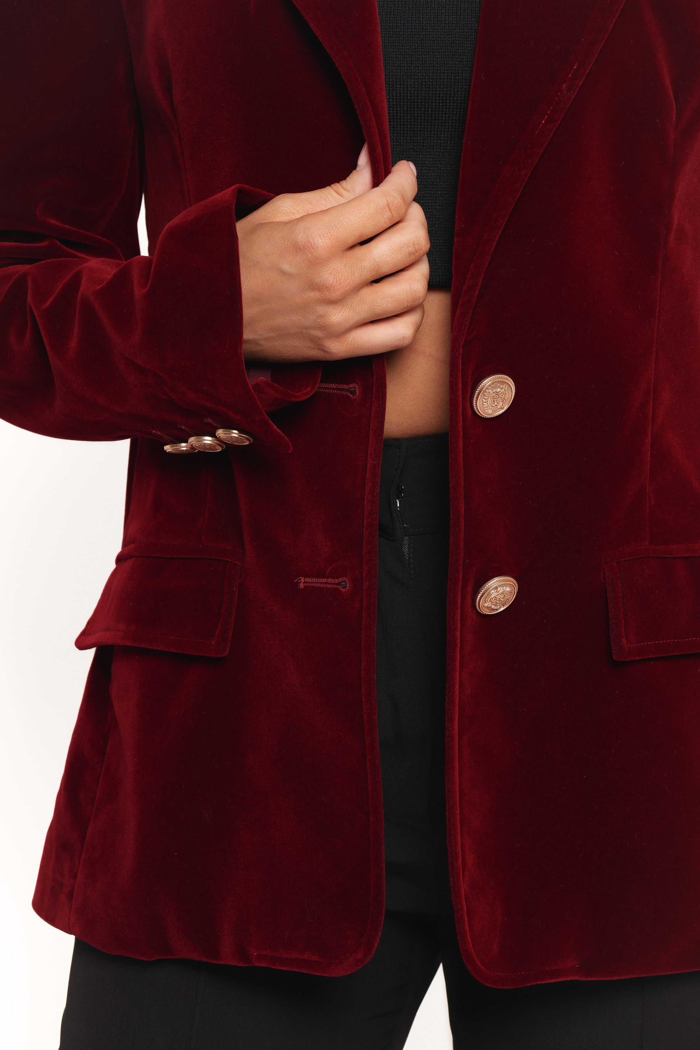 OUTERWEAR Zpya Single Button Velvet Blazer - Berry