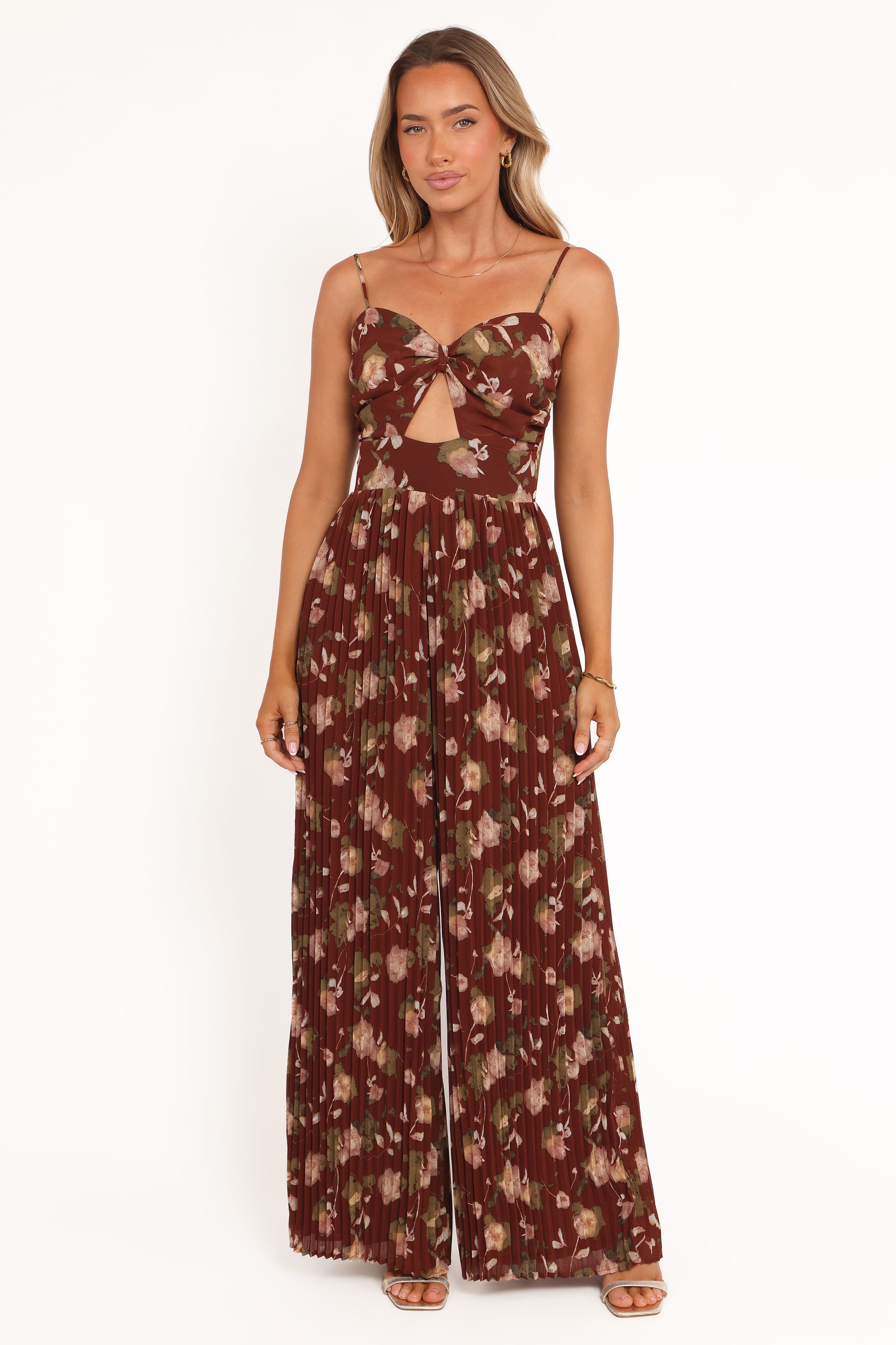 PLAYSUITS Alice Wide Leg Jumpsuit - Brown Floral