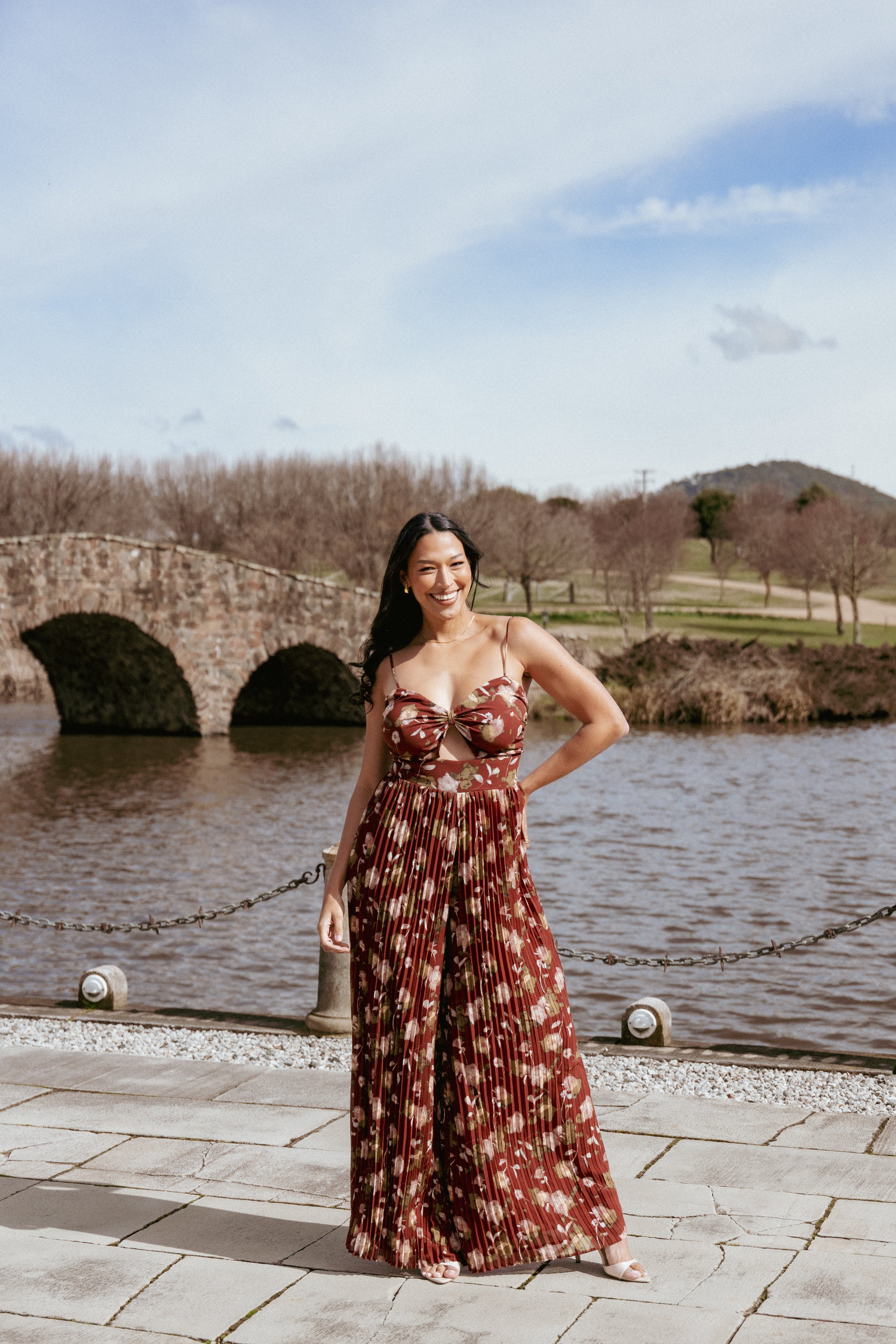 PLAYSUITS Alice Wide Leg Jumpsuit - Brown Floral