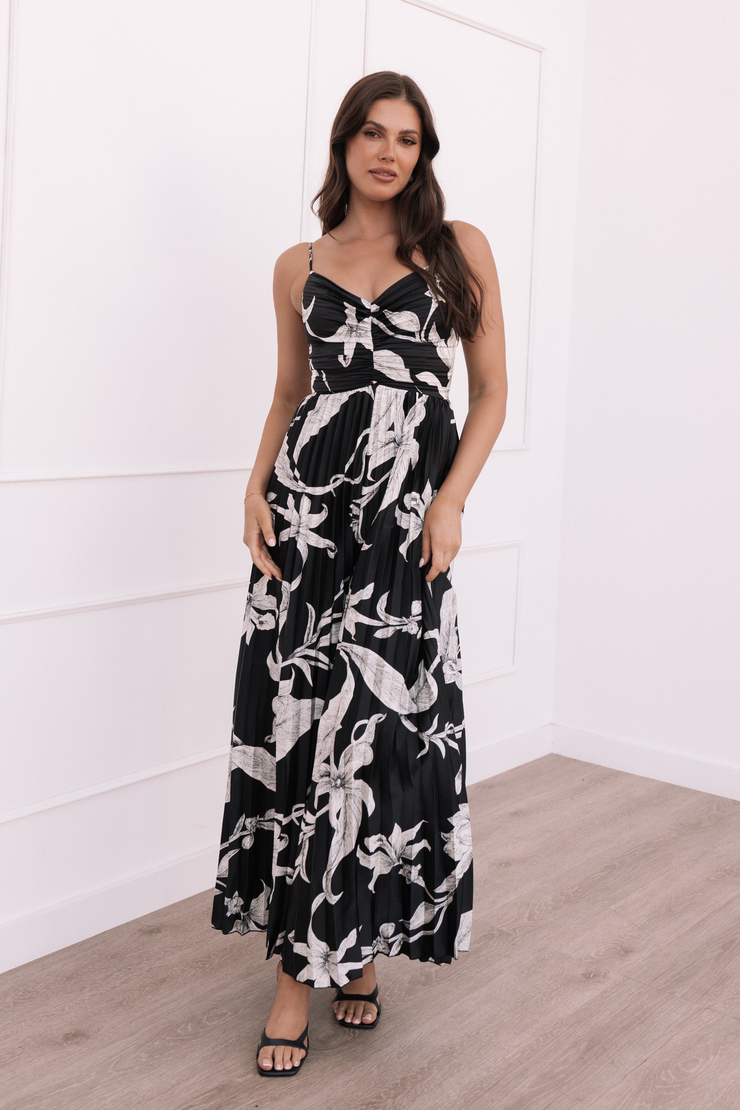 PLAYSUITS Angelique Pleated Jumpsuit - Black Floral