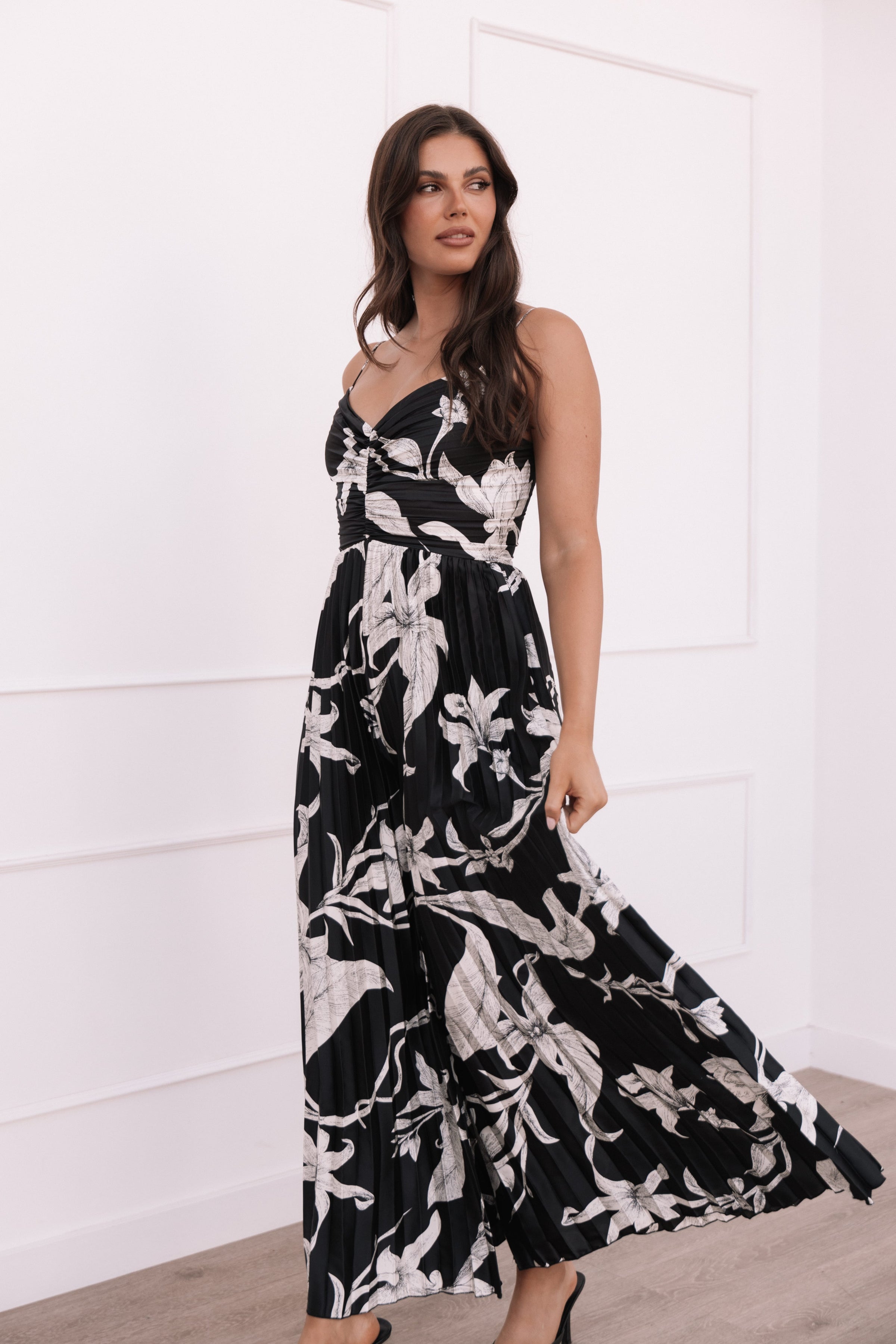 PLAYSUITS Angelique Pleated Jumpsuit - Black Floral