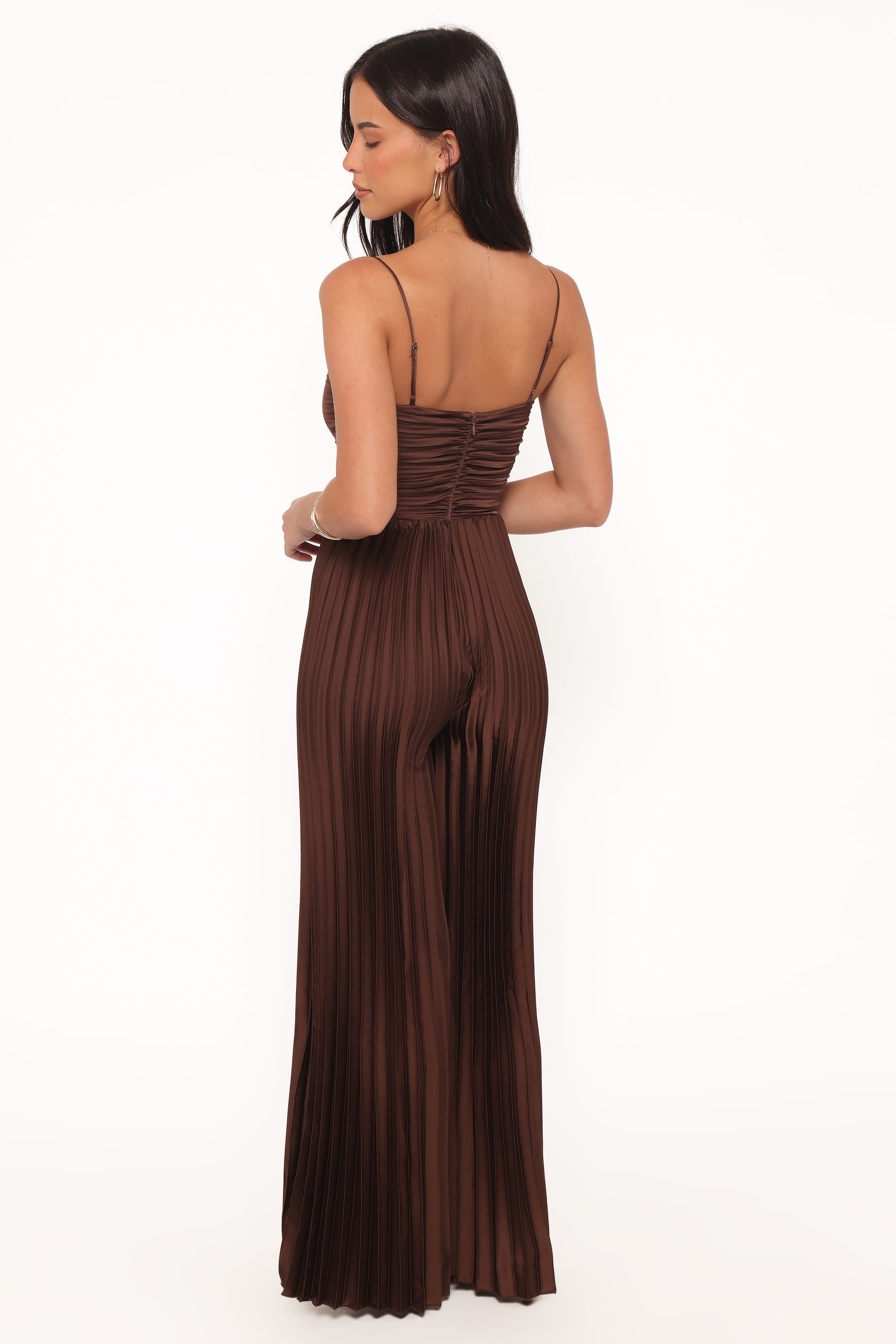 PLAYSUITS Angelique Pleated Jumpsuit - Chocolate Brown
