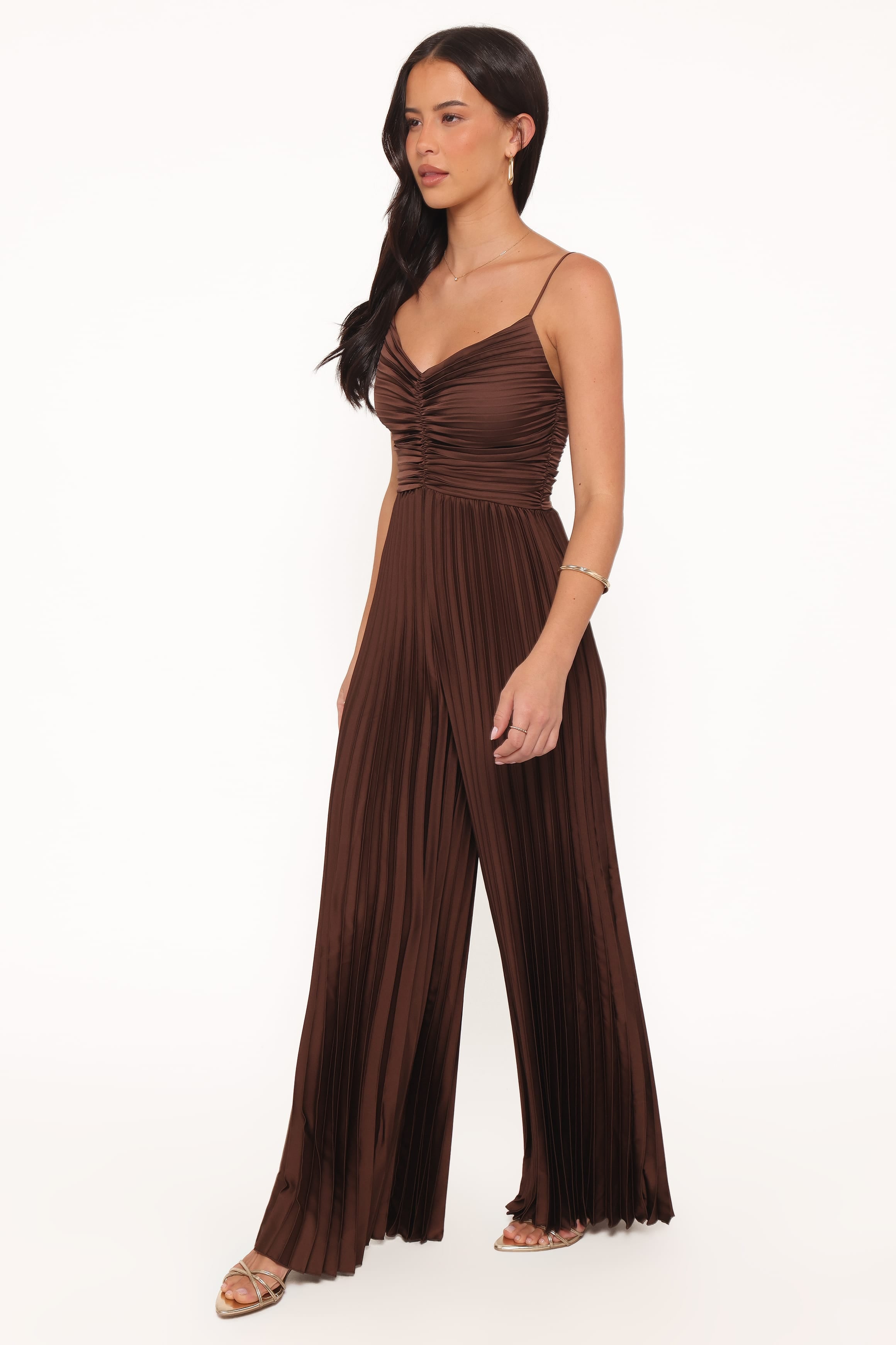 PLAYSUITS Angelique Pleated Jumpsuit - Chocolate Brown