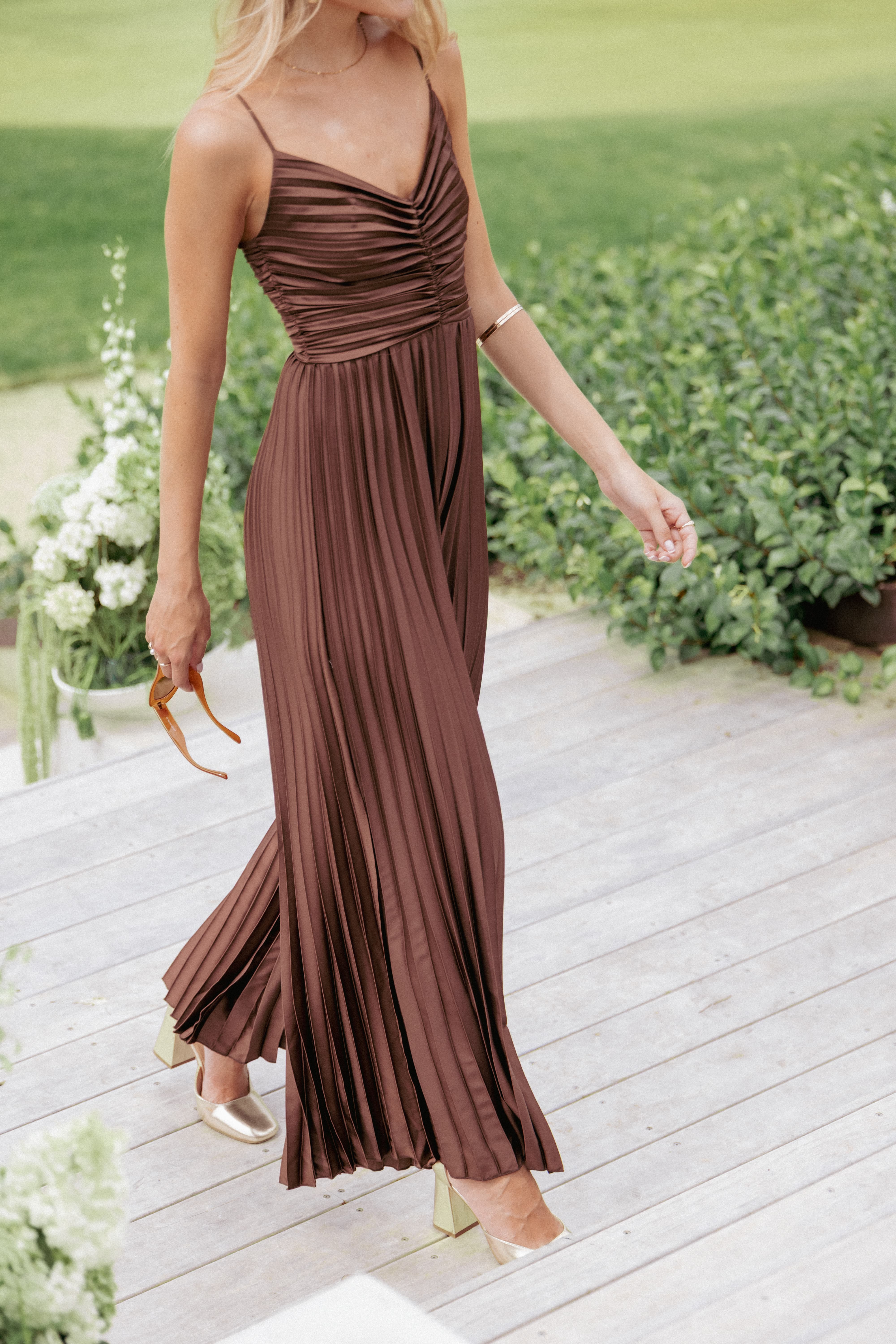 PLAYSUITS Angelique Pleated Jumpsuit - Chocolate Brown