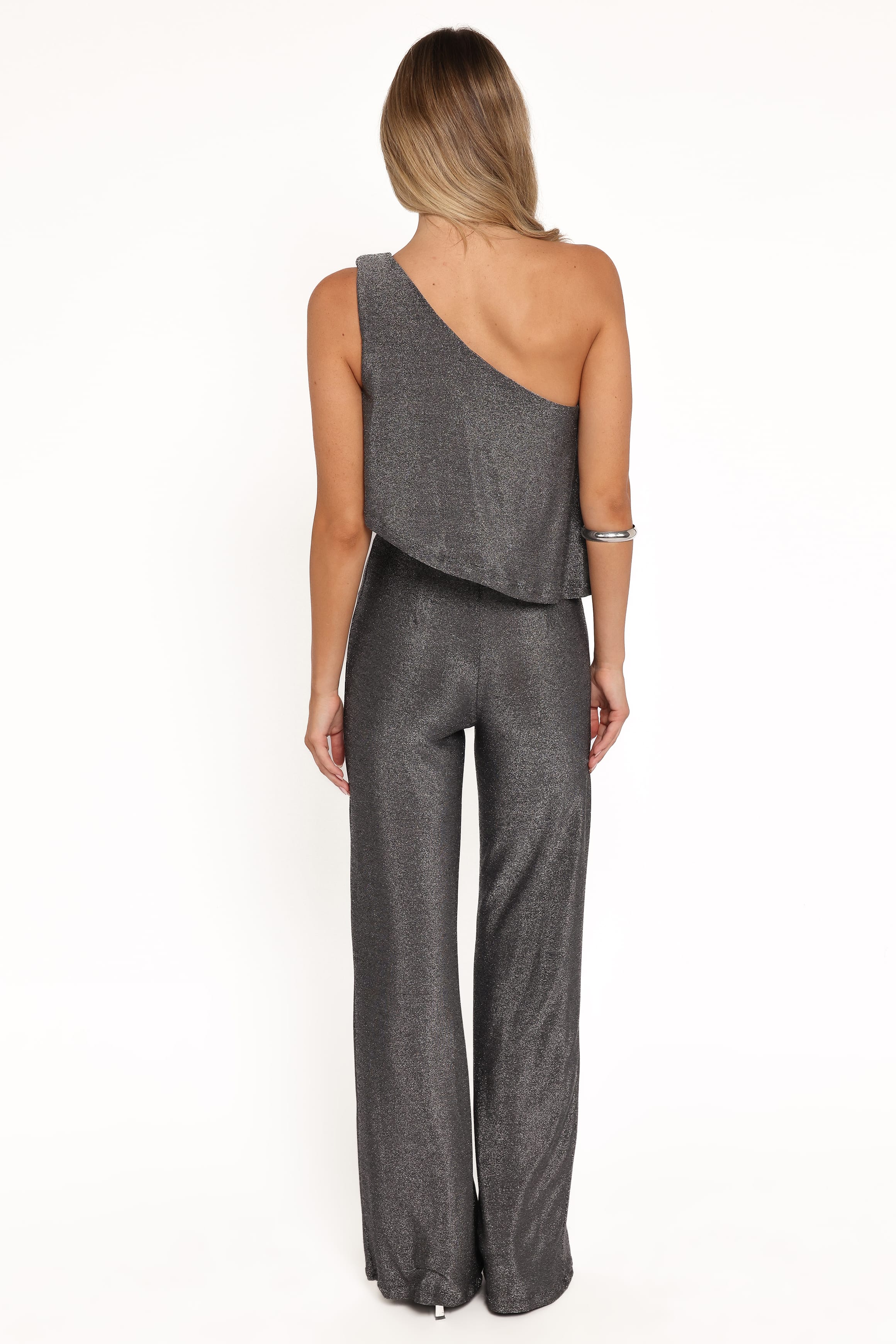 PLAYSUITS Anna One Shoulder Lurex Jumpsuit - Black Silver