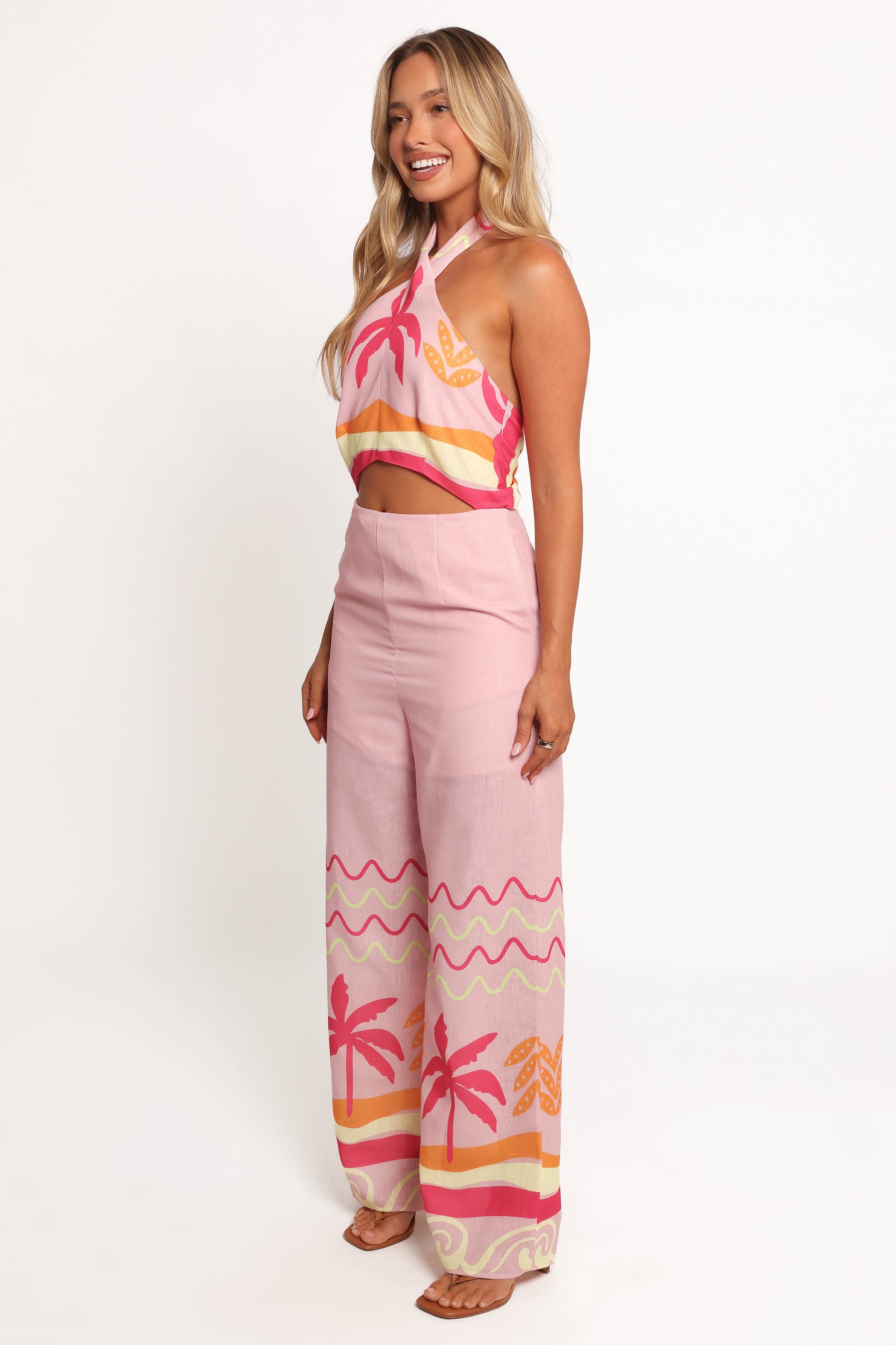 PLAYSUITS Aryn Halterneck Jumpsuit - Pink Palm