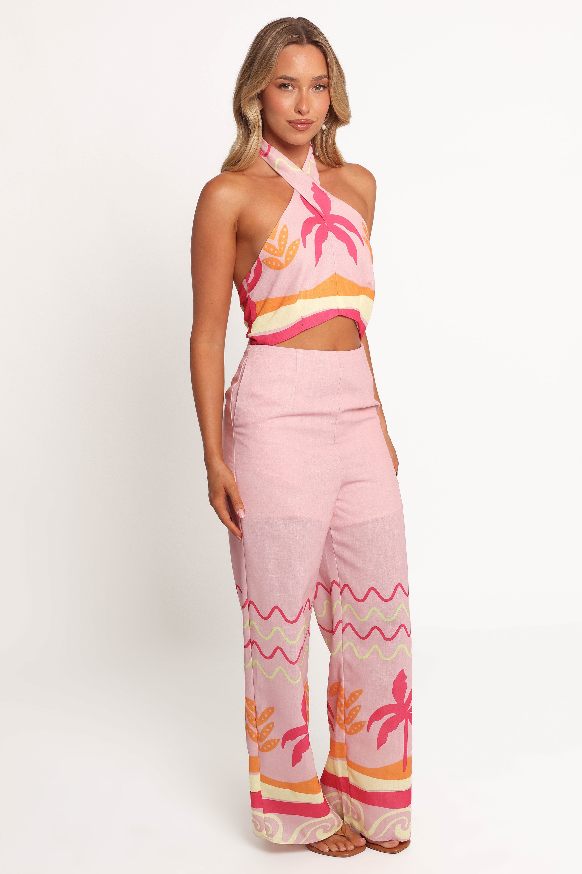 PLAYSUITS Aryn Halterneck Jumpsuit - Pink Palm