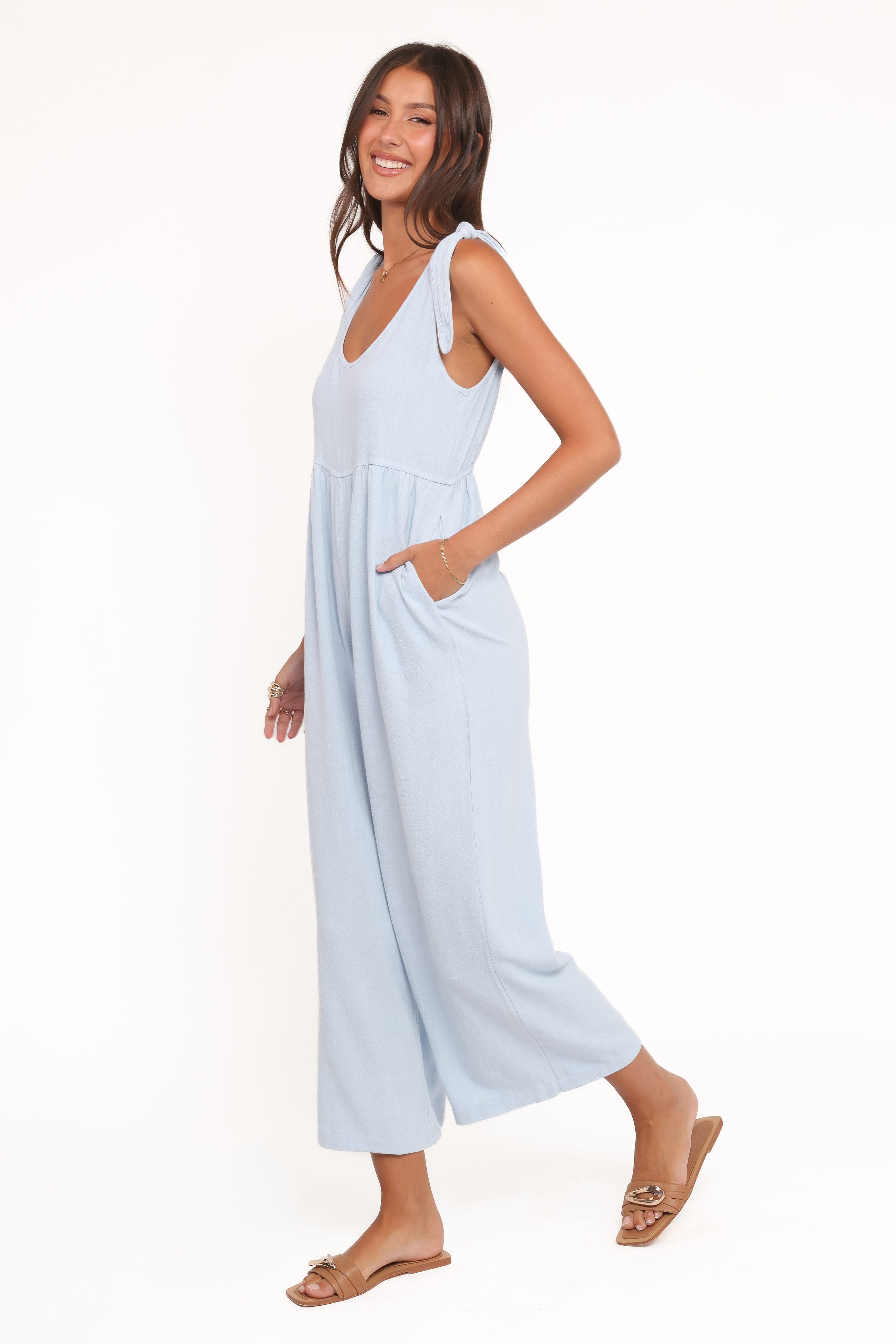 PLAYSUITS Ayla Linen Jumpsuit - Light Blue
