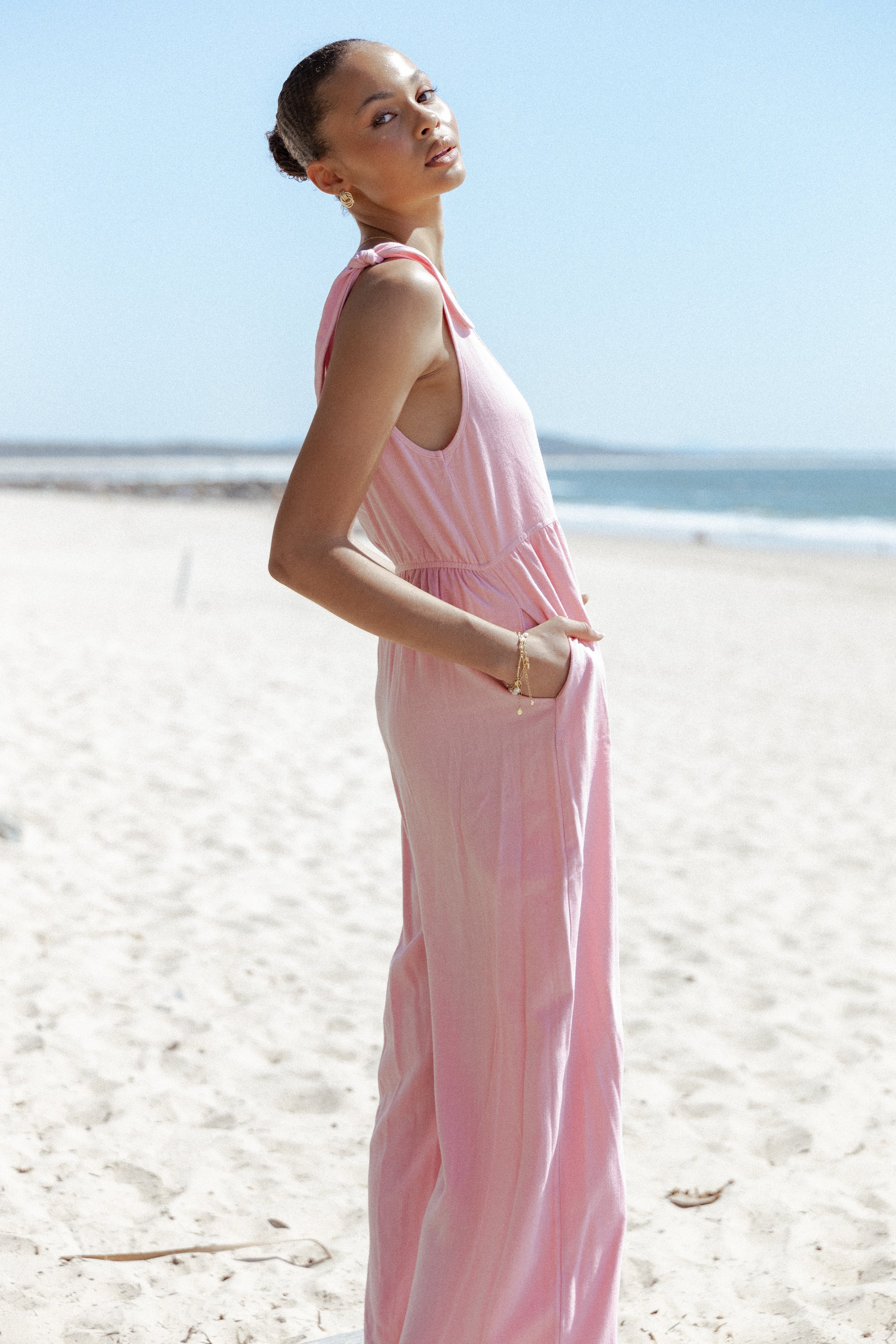 PLAYSUITS Ayla Linen Jumpsuit - Pale Pink