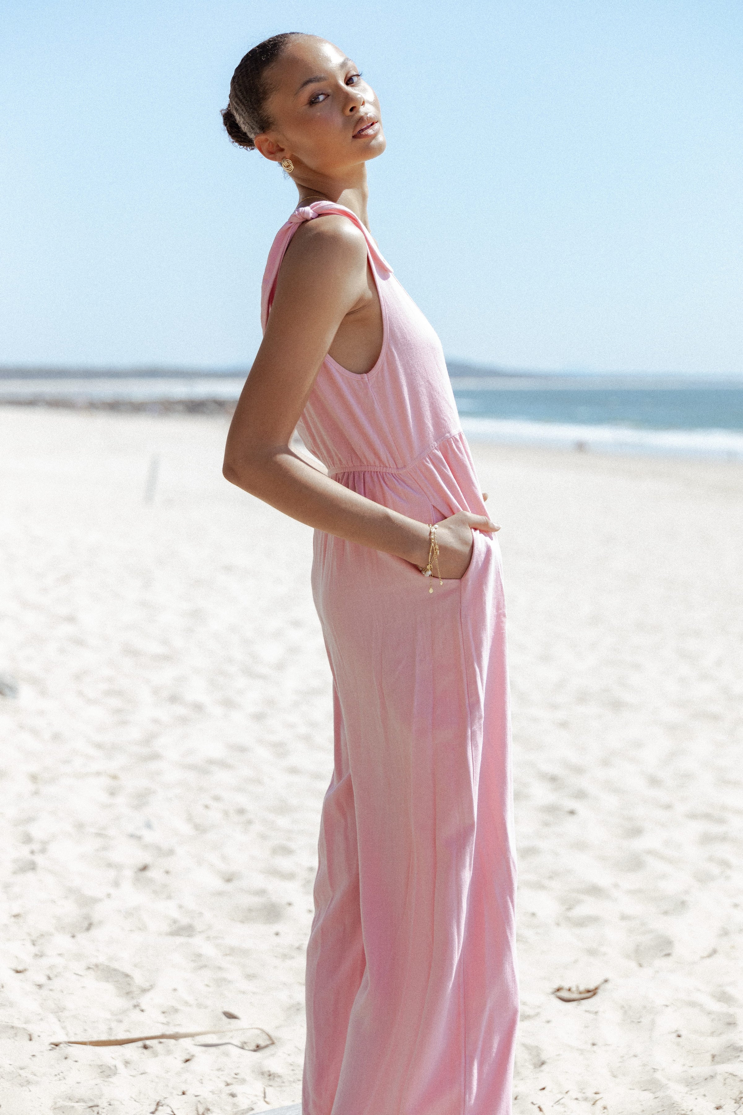 PLAYSUITS Ayla Linen Jumpsuit - Pale Pink