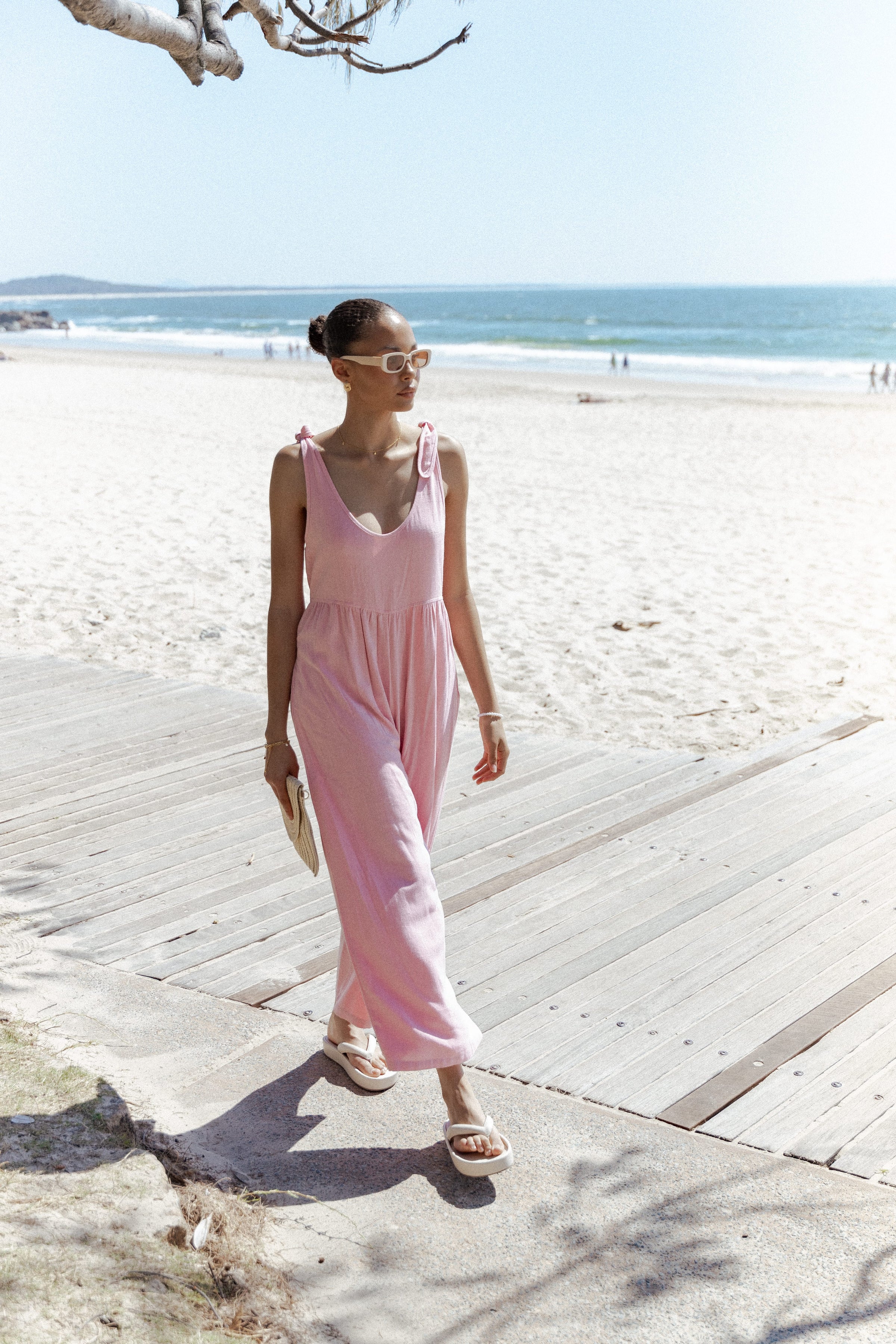 PLAYSUITS Ayla Linen Jumpsuit - Pale Pink